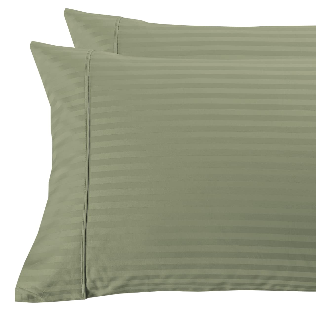 Premium 100% Cotton Pillowcase Set - Standard Size, Sage Green, Cooling Sateen Weave with Smooth Striped Pattern | Soft Bedding for Hotels, Guest Rooms & Home Decor (2-Pack)