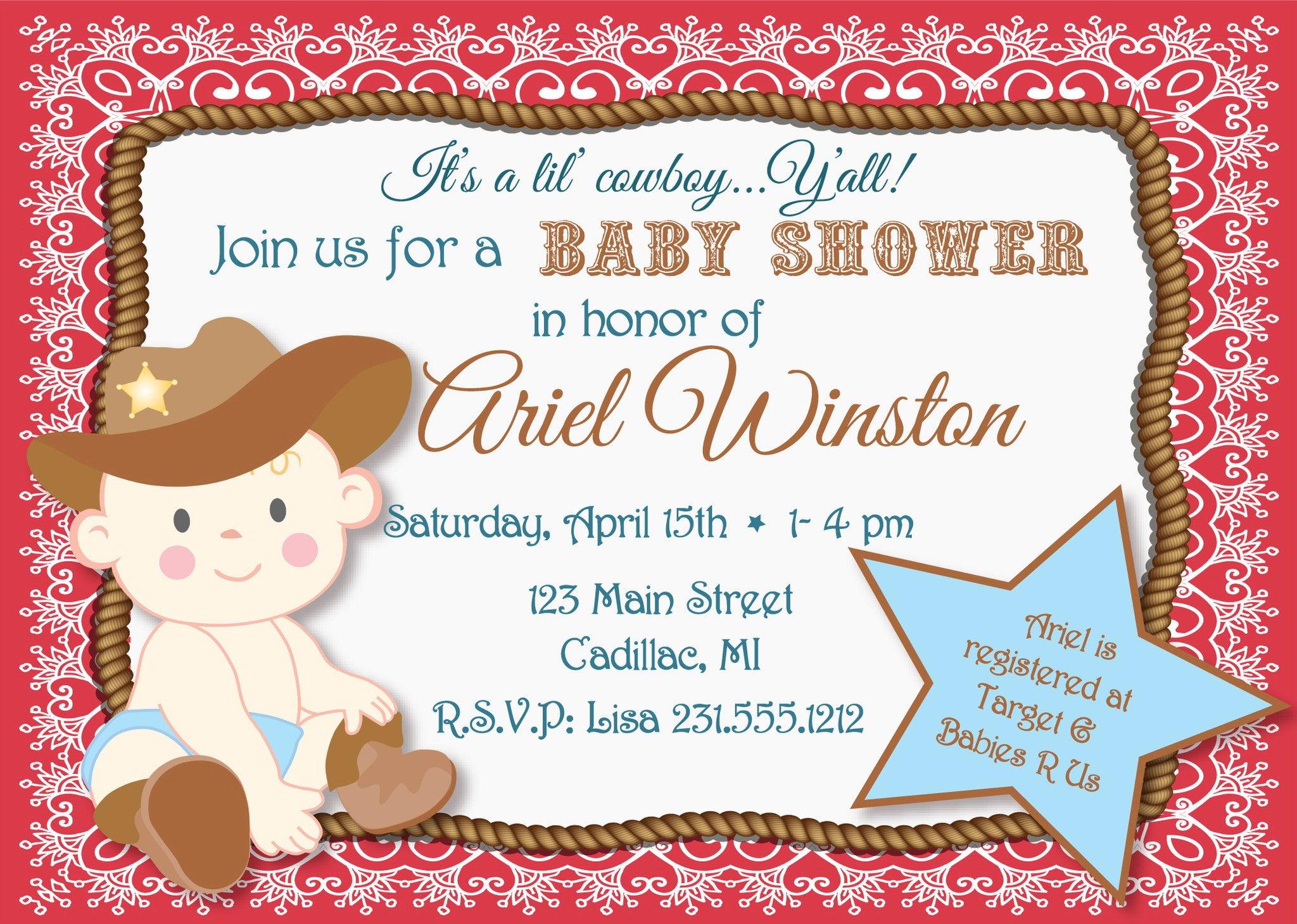 Lil Cowboy Baby Shower Invitations - Western Theme Party Invites for Boys & Girls - Perfect for Cowboy-Themed Baby Showers and Gender Reveals