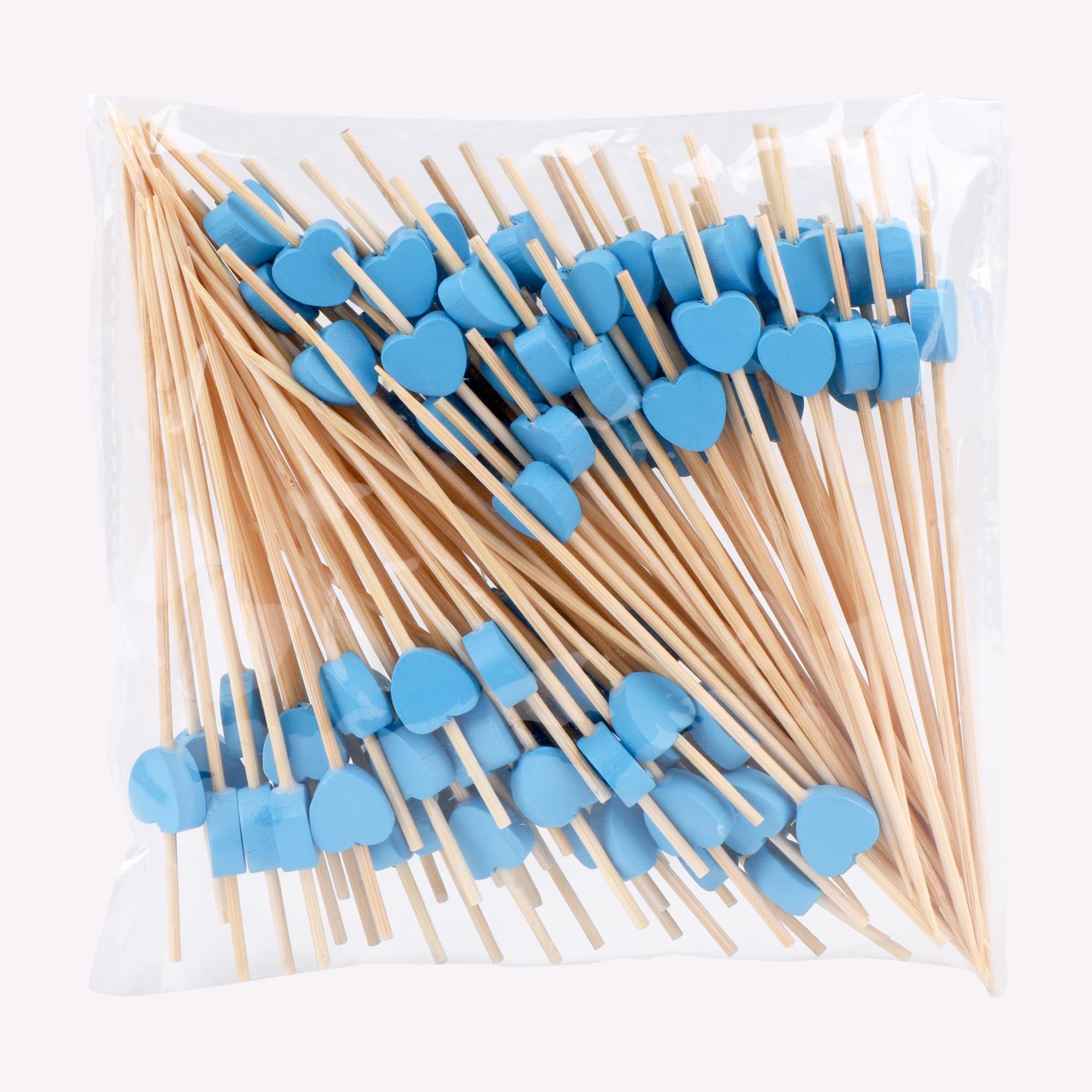 100pcs Heart-Shaped Bamboo Toothpicks for Fruit, Desserts & BBQ - Blue