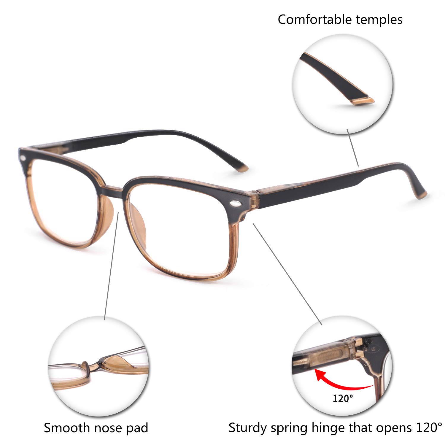 OCCI CHIARI Fashion Reading Glasses for Women & Men - Lightweight Eyeglass Frames with Spring Hinges - Perfect for Reading, Working, and Computer Use