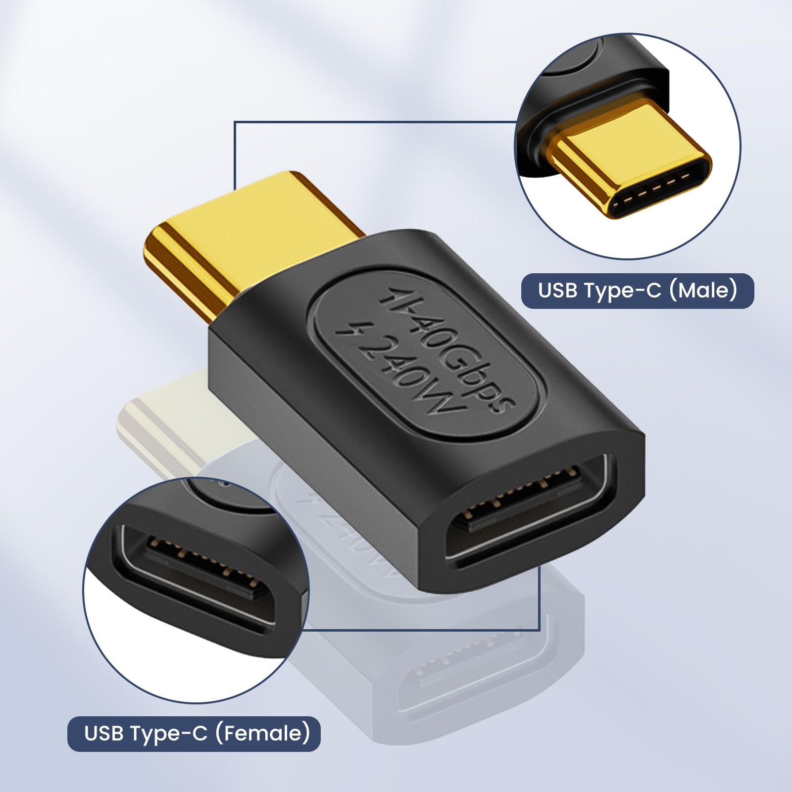 Seminer USB C Adapter 40Gbps (2 Pack) - USB 4.0 Type C Male to Female Adapter - High Speed 40Gbps Data Transfer - Compatible with MacBook, Samsung Galaxy & USB-C Devices - Perfect for Work, Travel & Home Office Connectivity