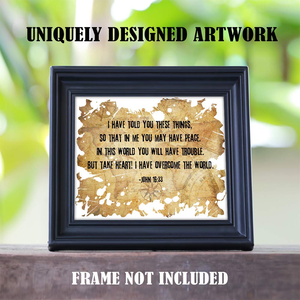 Inspiring John 16:33 Bible Verse Wall Art - 11x14 Christian Scripture Print with Compass Design - Perfect for Home Decor, Church Gifts & Spiritual Encouragement - Ideal for Birthdays, Housewarming & Faith-Based Gifts