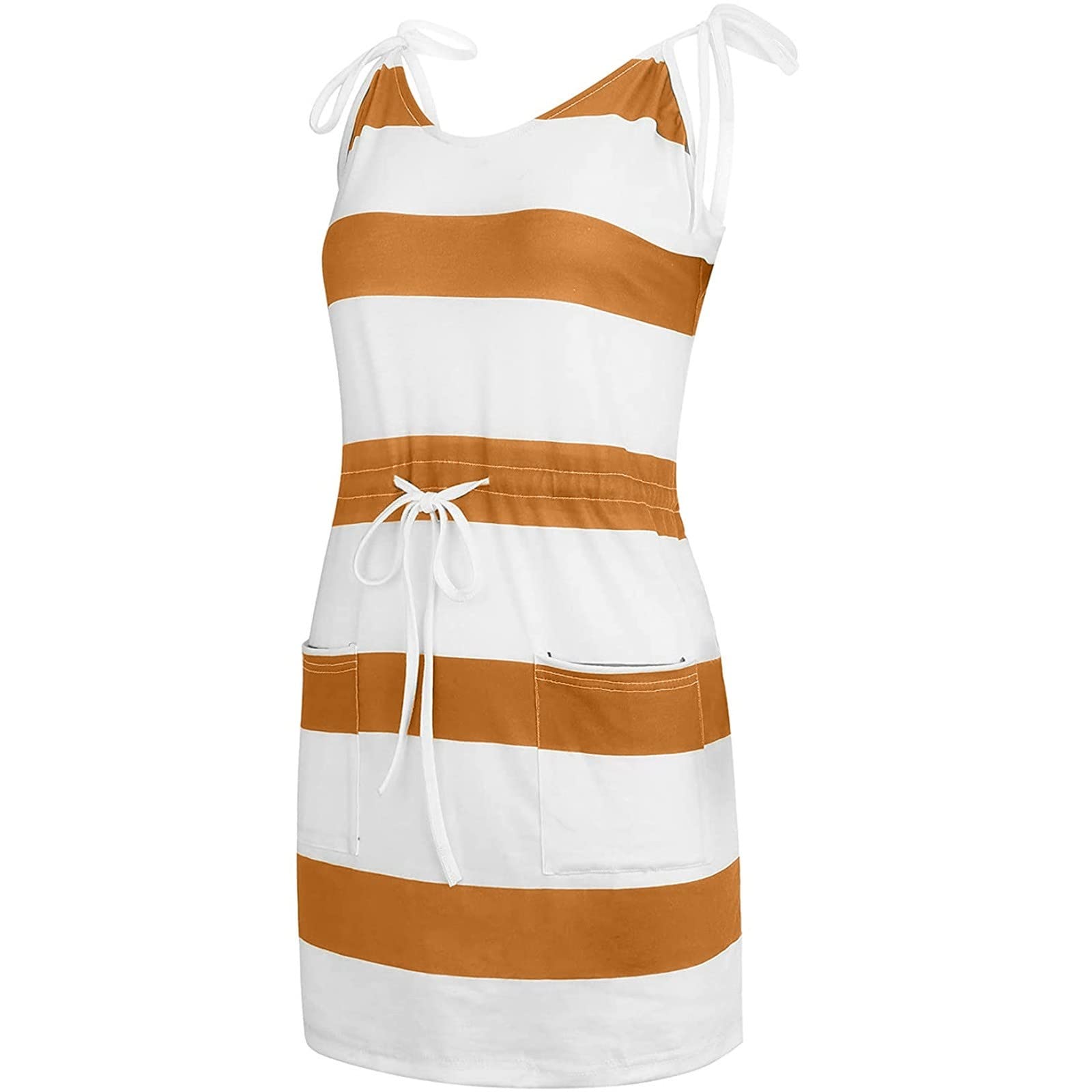 Women's Sleeveless Striped Mini Dress - Summer Cocktail Party Beach Sundress with Pockets | Perfect for Outdoor Events, Vacations & Casual Wear