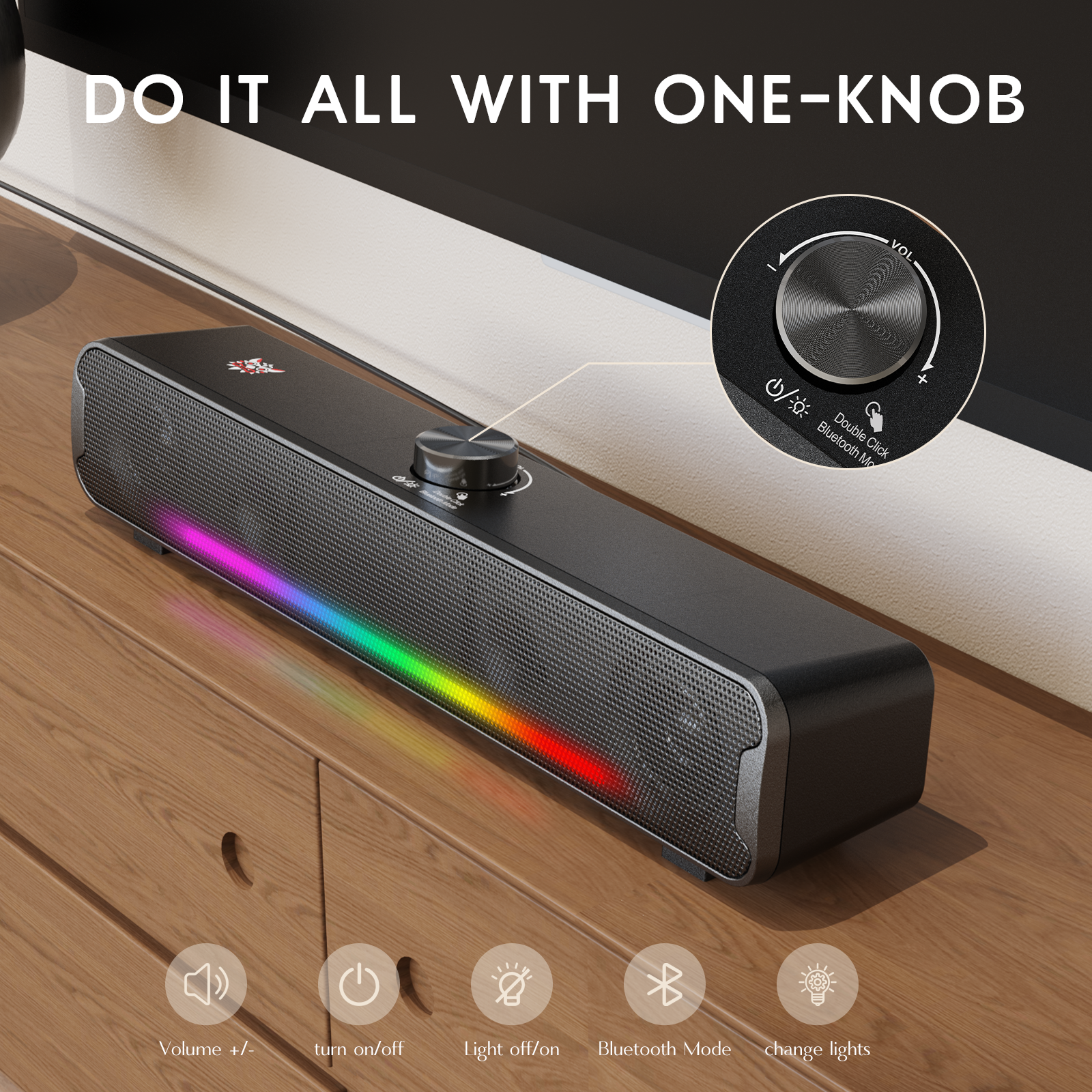 ONIKUMA L16 Bluetooth Speaker with RGB Lights - Powerful Portable Soundbar for PC, TV, Gaming & Home Theater | Perfect for Parties, Movies & Gaming Setup