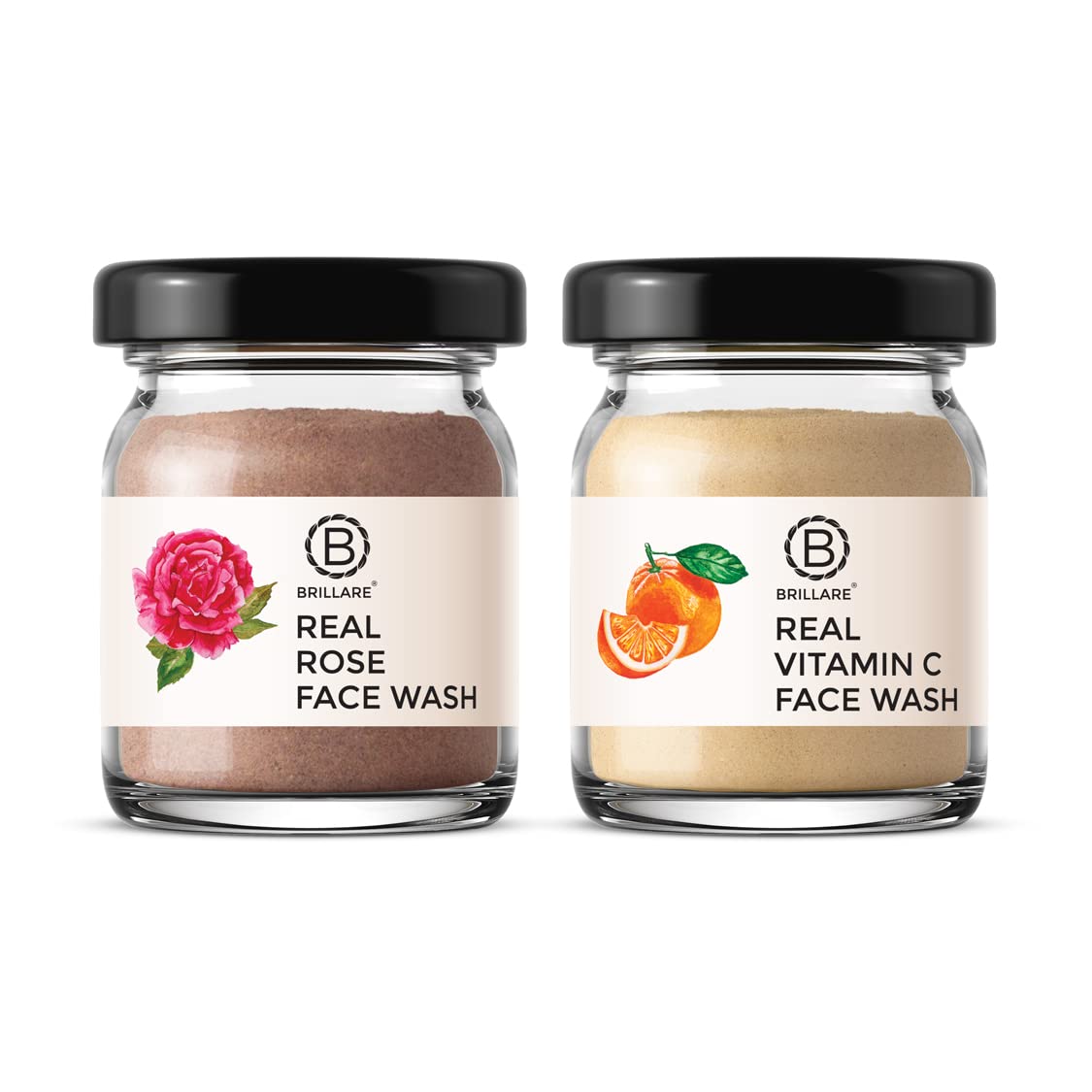 Brillare Rose & Vitamin C Face Wash Combo | Anti-Aging, Hydrating Facial Cleanser with Sandalwood & Coconut | 15g Each | Perfect for Daily Skincare Routine & Travel