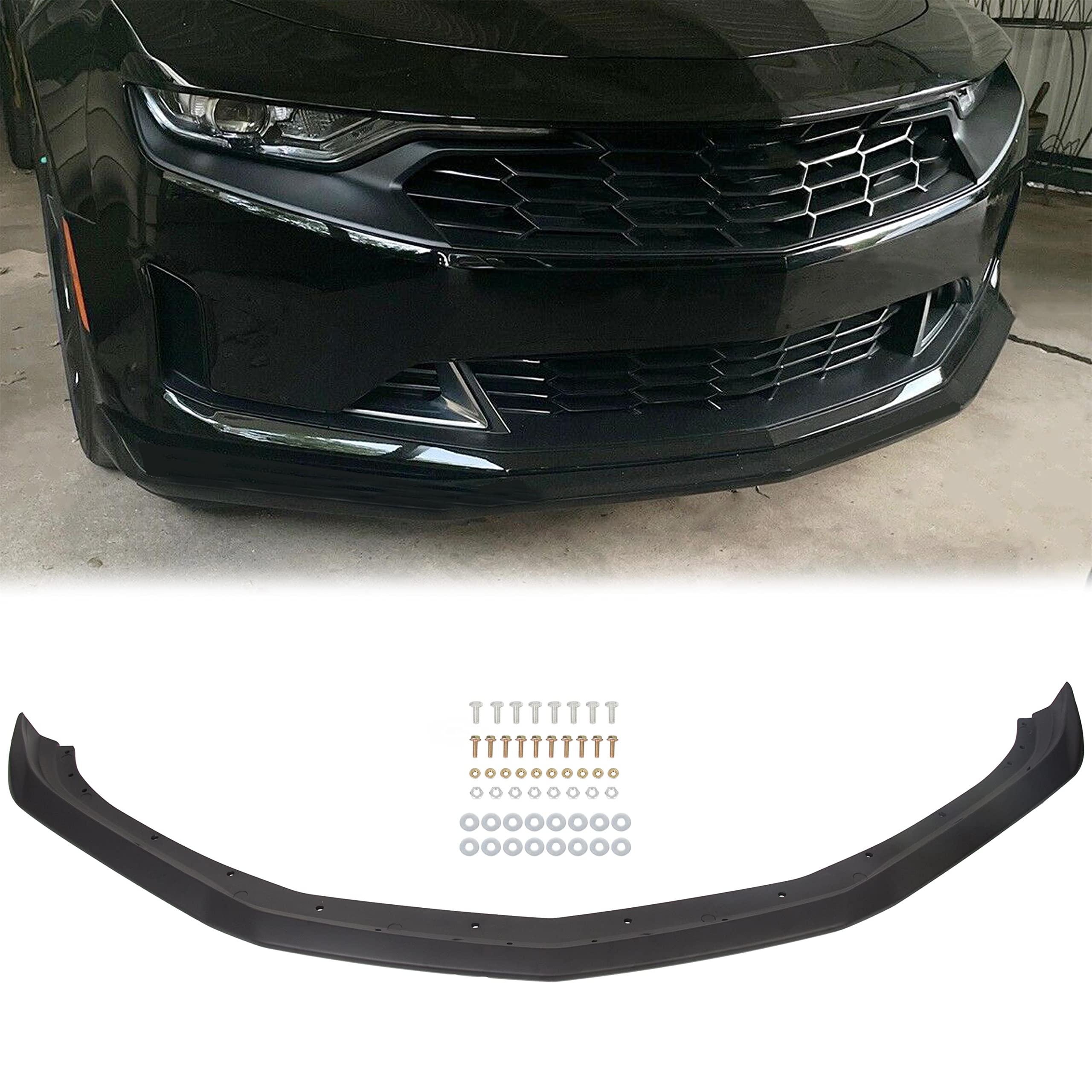 ECOTRIC Front Bumper Lip for 2016-2023 Chevy Camaro SS V8 - Carbon Fiber Front Air Chin Spoiler & Underbody Lip Kit | Enhances Aerodynamics & Sporty Look for Street Racing & Car Shows