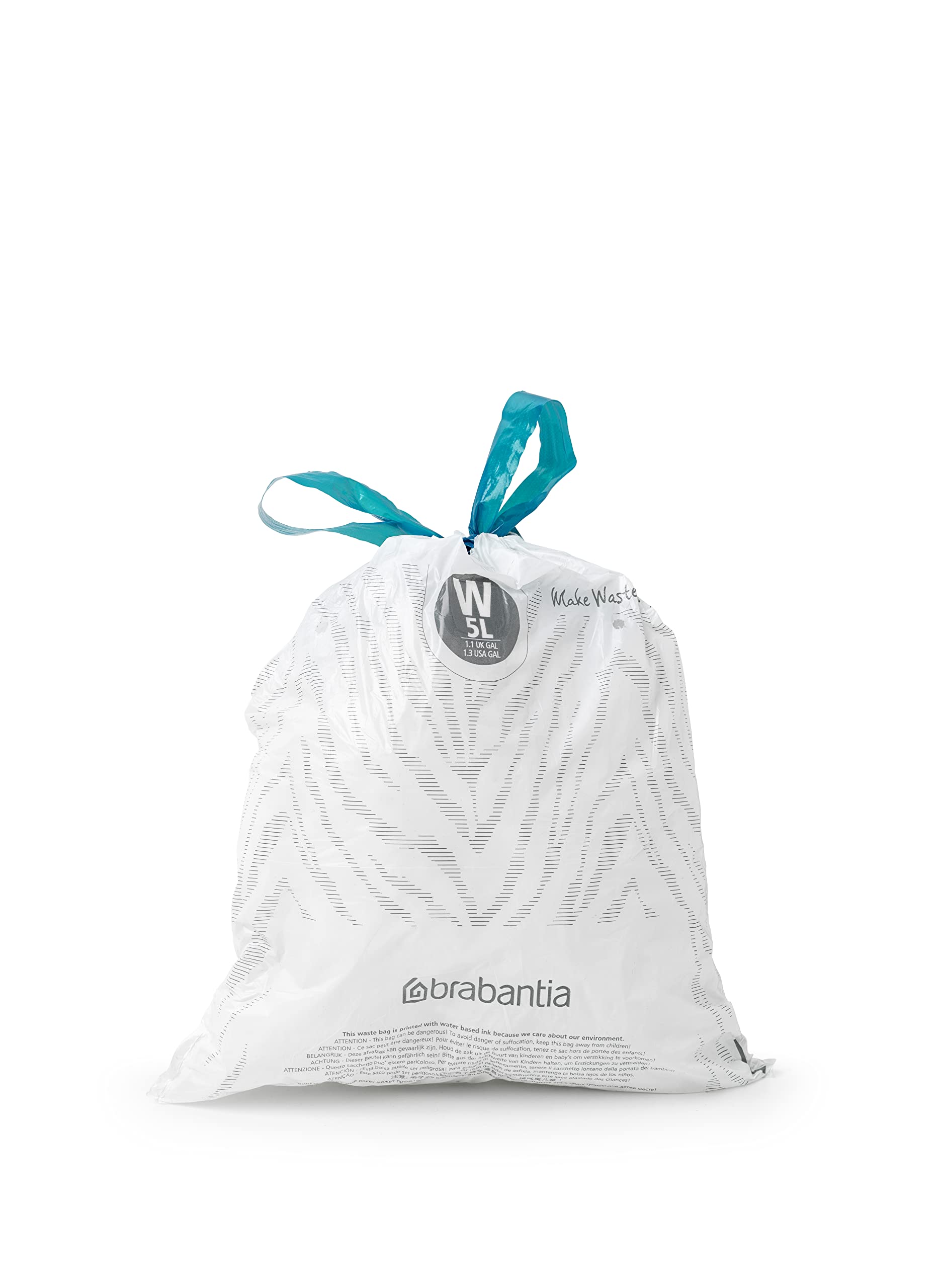 Brabantia PerfectFit 1.3 Gallon Trash Bags - 40 Count Thick Plastic Drawstring Trash Can Liners with Handles - Ideal for Small Bathroom, Office & Bedroom Waste Bins