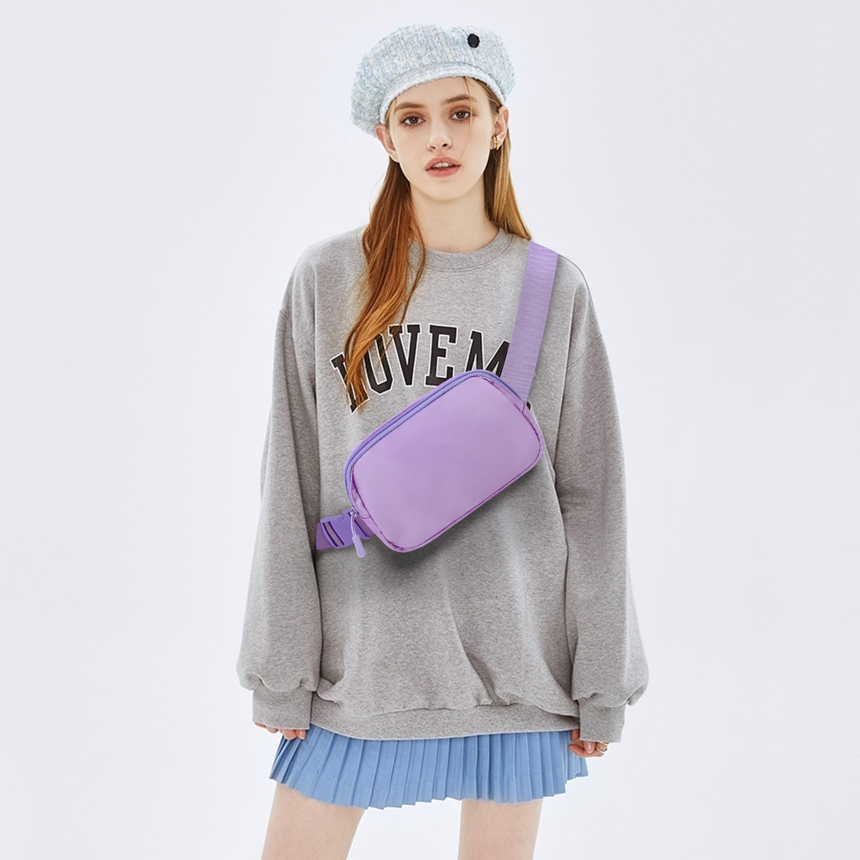 Adjustable Fanny Pack Crossbody Bag for Women & Men - Light Purple Belt Bag for Hiking, Running, Workout & Travel - Hands-Free Waist Pack with Phone Pouch - Perfect for Outdoor Activities, Gym & Daily Use