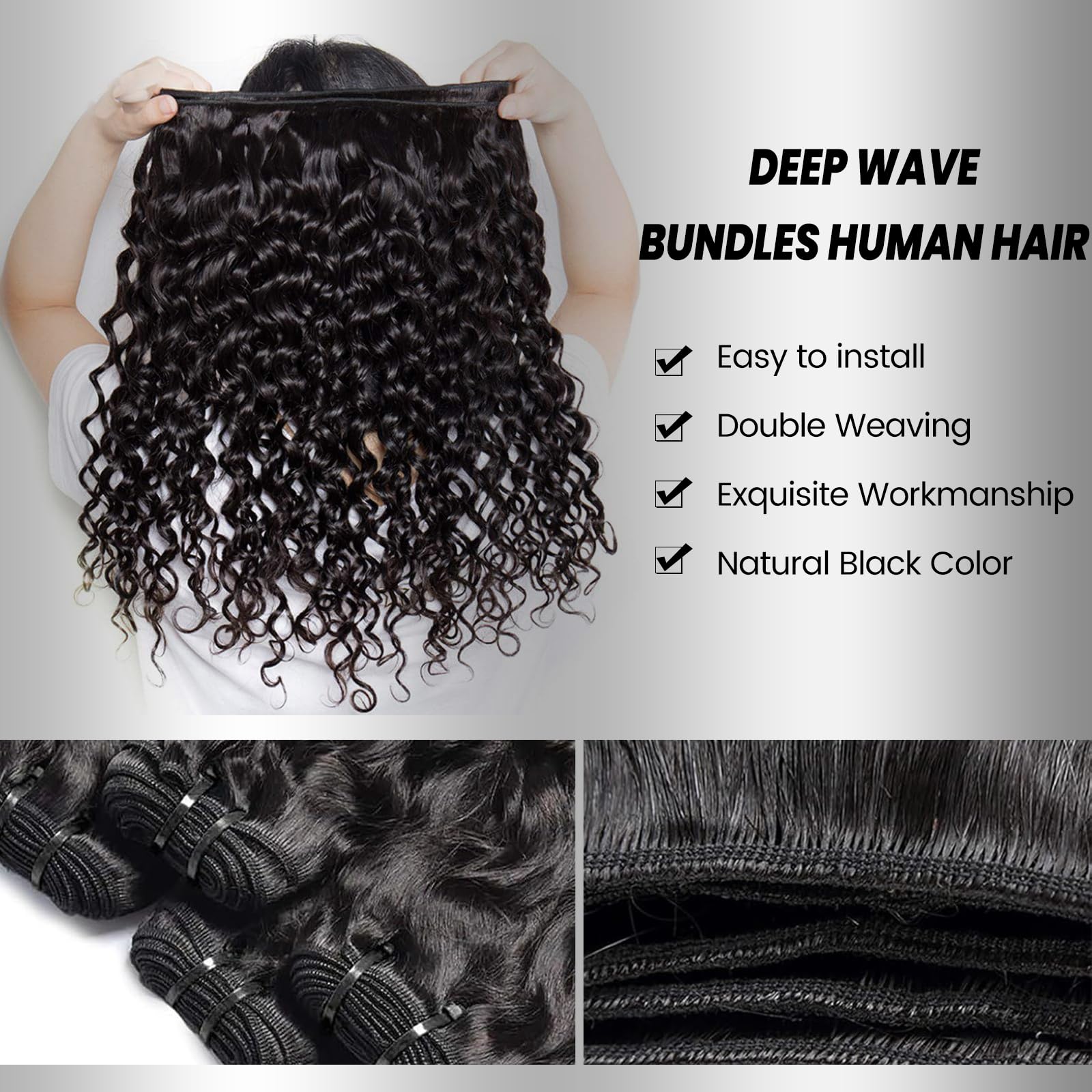 20 22 24 26 Inch 100% Unprocessed Virgin Human Hair Bundles - 12A Deep Wave 4 Bundles Natural Black Real Human Hair Extensions for Styling & Volume | Perfect for Daily Wear, Parties & Special Occasions