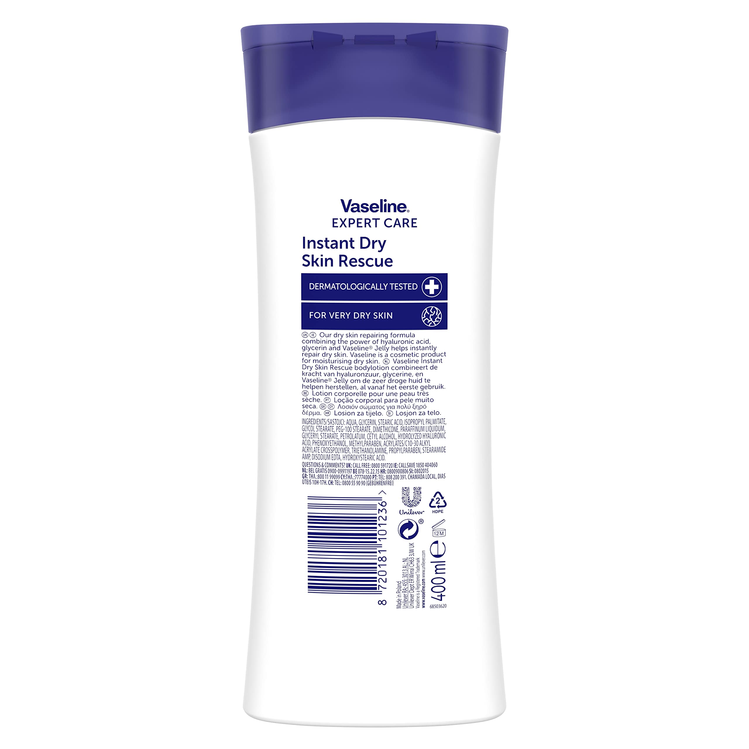 Vaseline Expert Care Instant Dry Skin Rescue Body Lotion - 13.5 fl oz (400ml) for Very Dry Skin, Fast Absorbing & Hydrating Moisturizer | Perfect for Winter Care, Cracked Heels & Daily Body Hydration