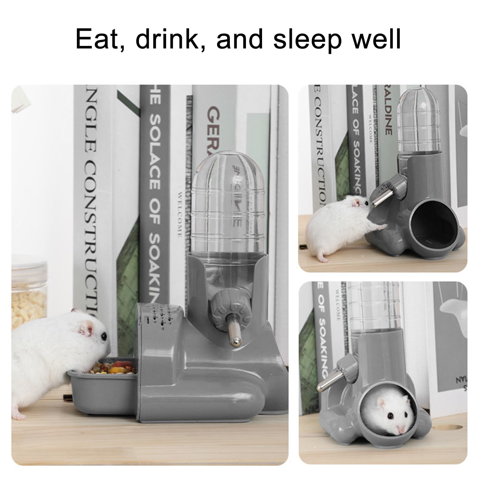 3-in-1 Automatic Hamster Water Bottle with Food Container & Base Hut - 120ml Small Animal Water Dispenser for Dwarf Hamsters, Mice, Rats & Hedgehogs | Perfect for Cage Accessories & Small Pet Hydration Needs