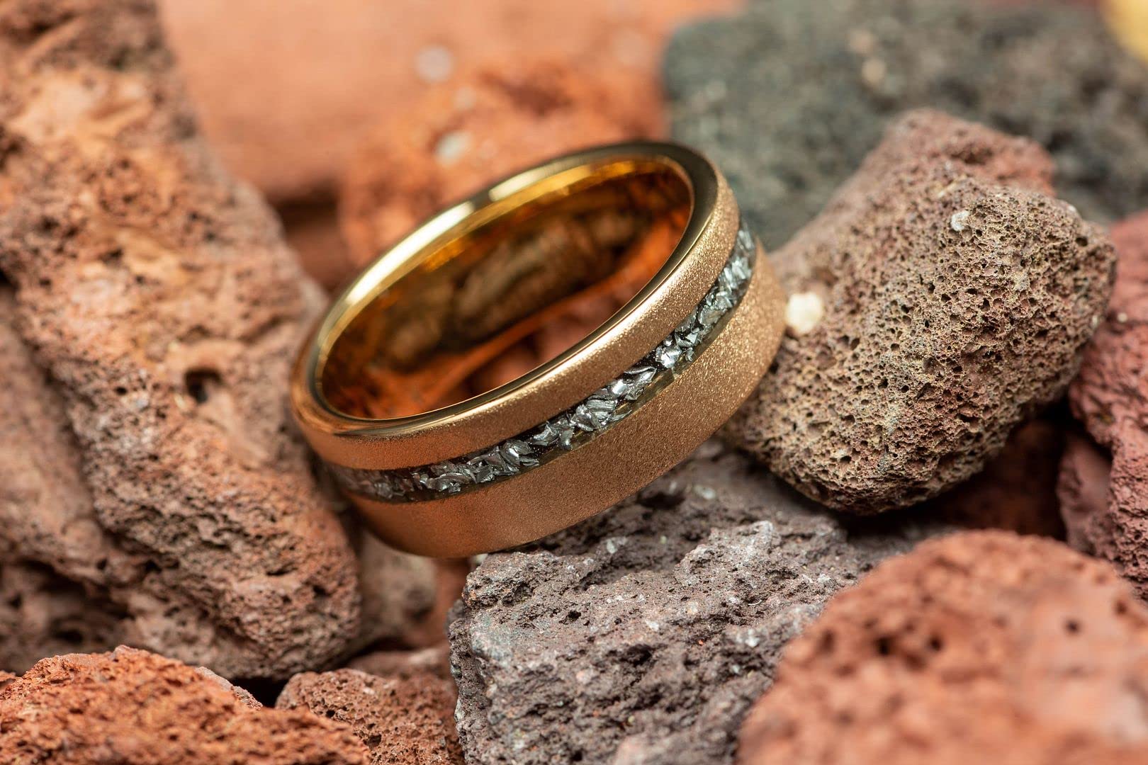 Meteorite Men's Wedding Ring - Sandblasted Rose Gold Tungsten Band, 8mm Comfort Fit for Men - Perfect for Weddings, Anniversaries & Special Occasions