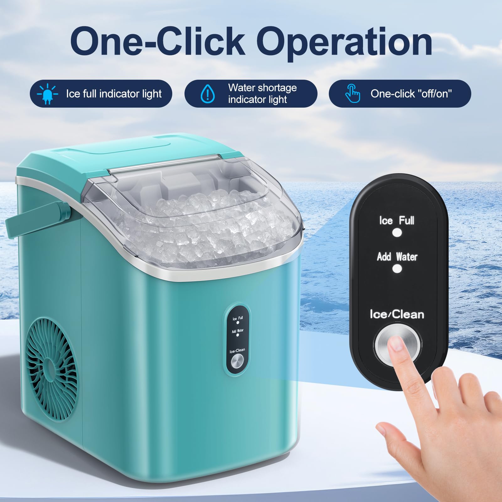 ZAFRO Portable Countertop Ice Maker - 7-Minute Fast Ice Making, 35Lbs/24H, Nugget Ice Machine with Ice Basket & Scoop - Perfect for Home, Office, Bar, Restaurant (Green) | Great for Cocktails, Beverages & Outdoor Parties