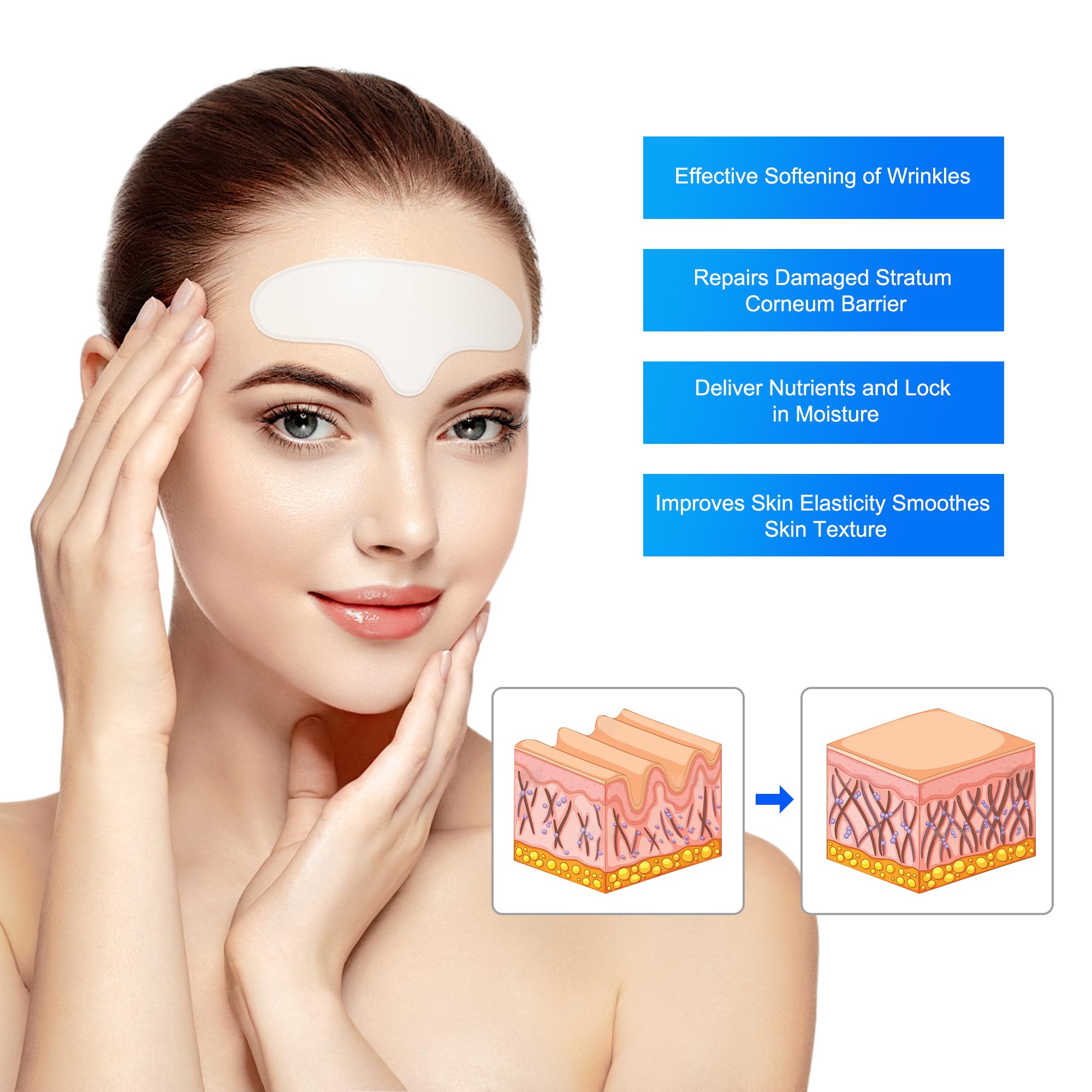Forehead Wrinkle Patches Overnight 20pcs - Collagen Infused with Seaweed Polysaccharides & Glycerin - Anti-Aging Jelly Patches to Smooth Fine Lines & Wrinkles - Best for Nighttime Skincare Routine & Daily Anti-Wrinkle Treatment