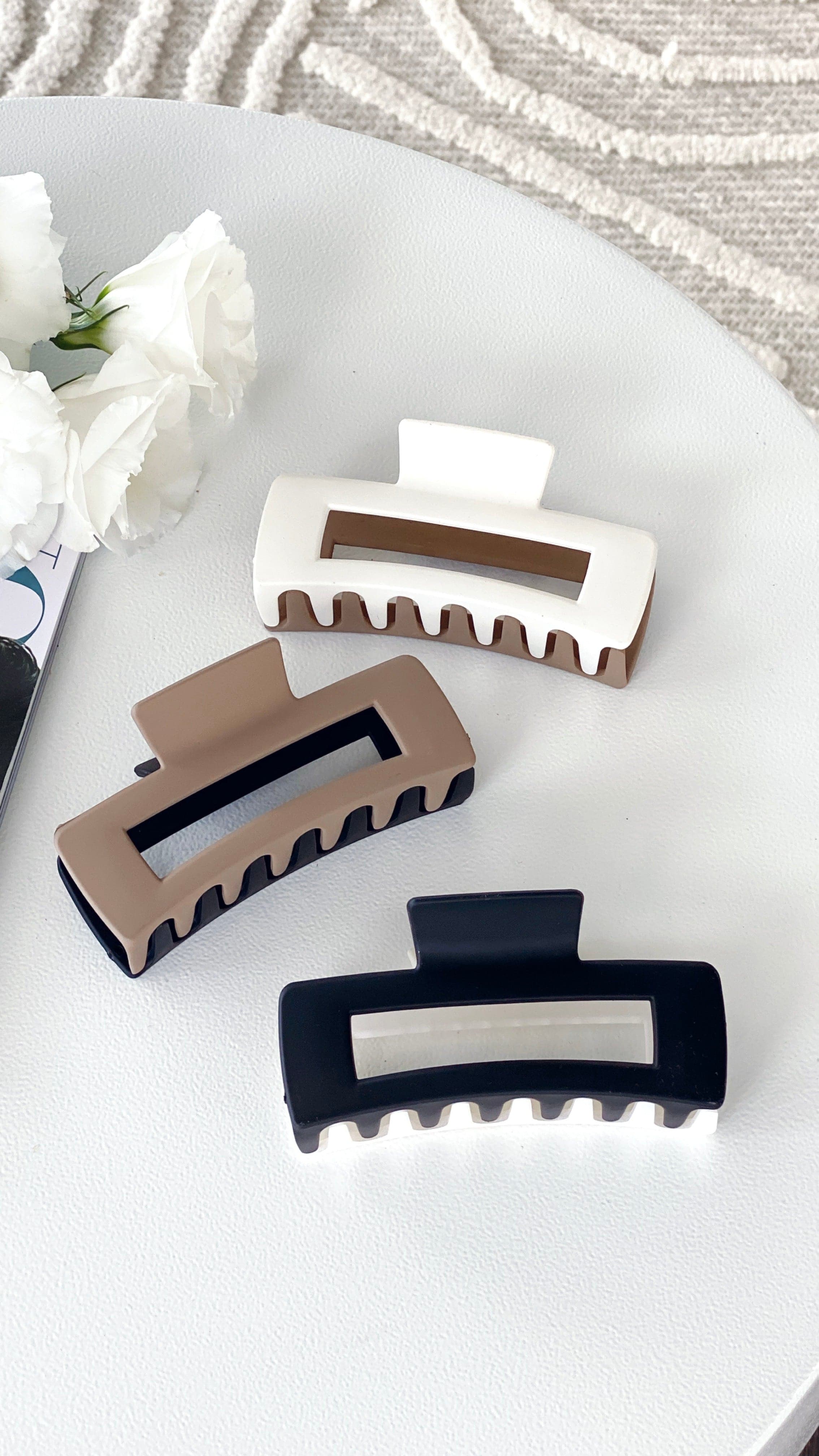 Lily Two Tone Rectangle Hair Clip - Black and White Hair Accessory for Women & Girls - Perfect for School, Work, and Everyday Styling
