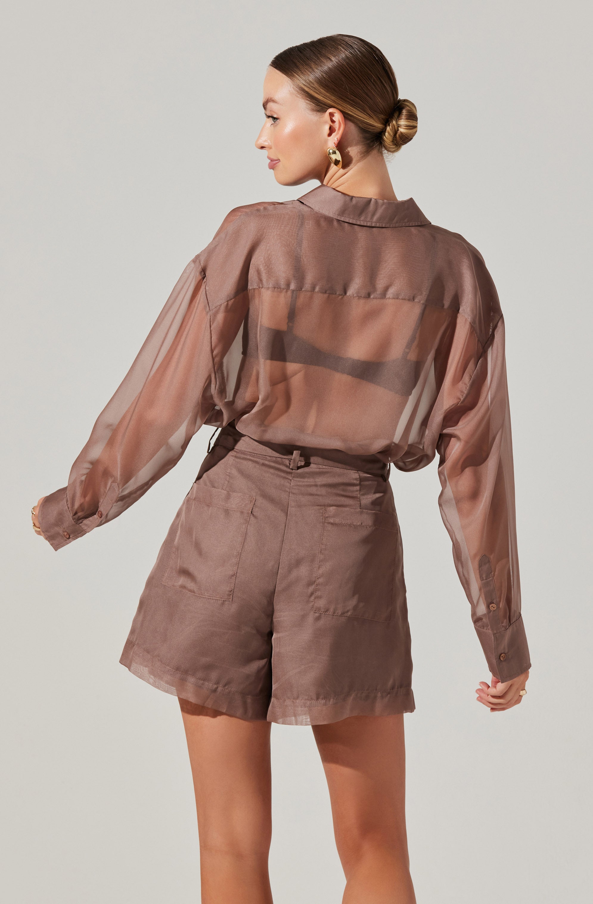 Evie Sheer Button Up Blouse for Women - Elegant See-Through Shirt with Front Buttons - Perfect for Office Wear, Date Night & Summer Outfits