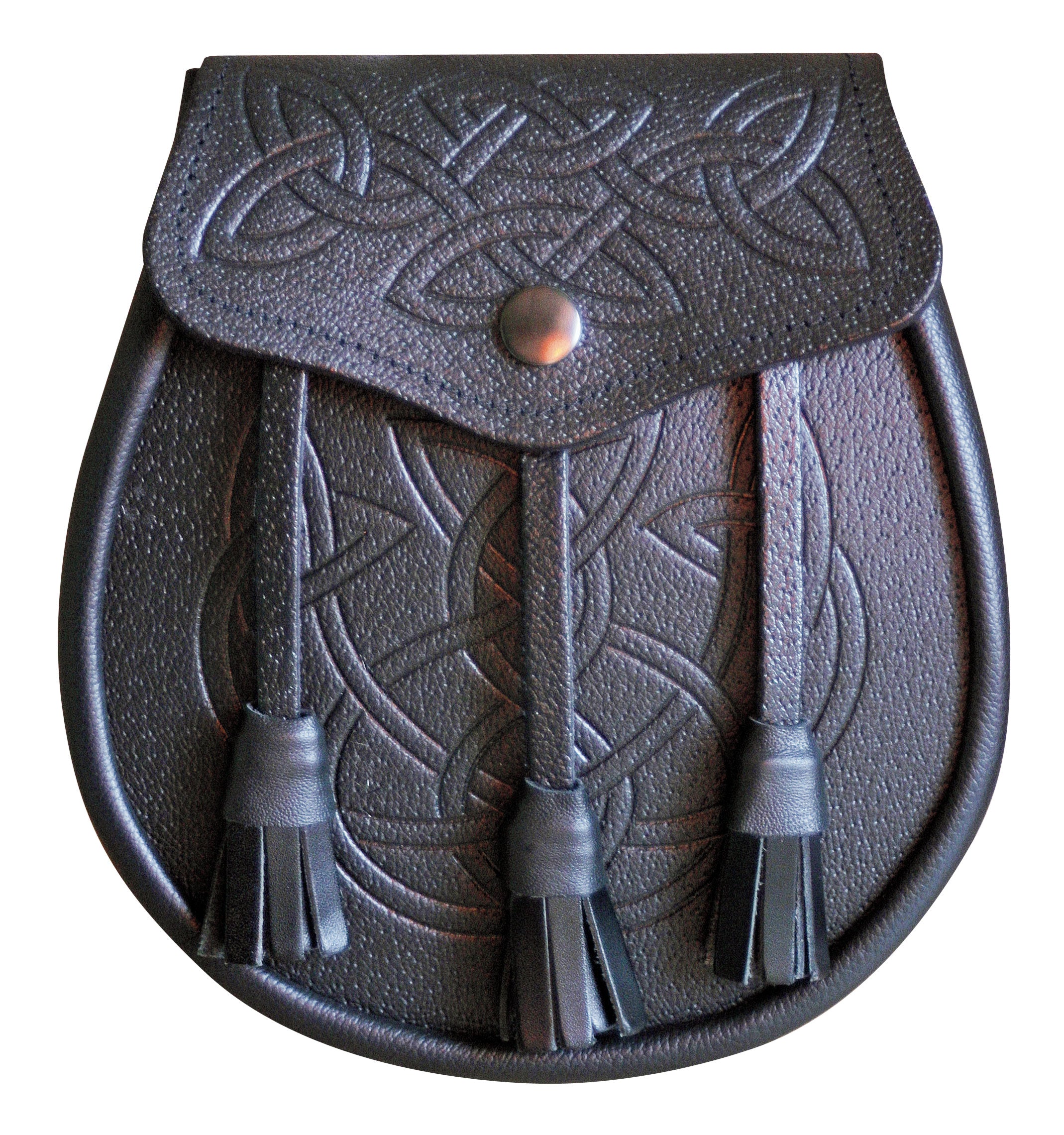 Celtic Pattern Black Leather Sporran for Men - Traditional Scottish Waist Pouch for Kilt, Wedding & Highland Dress Accessories