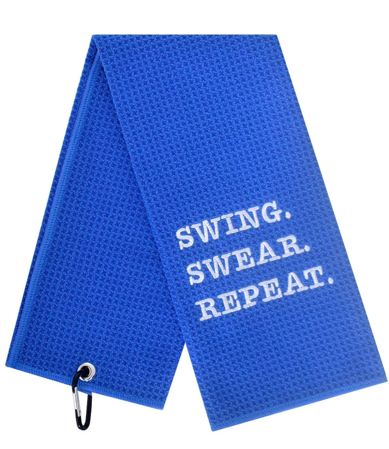 Funny Golf Towel - Swing Swear Repeat Embroidered Golf Accessories with Clip for Men | Golf Bag Towel | Perfect Golf Gifts for Dad, Husband & Golfers | Great for Courses, Tournaments & Practice