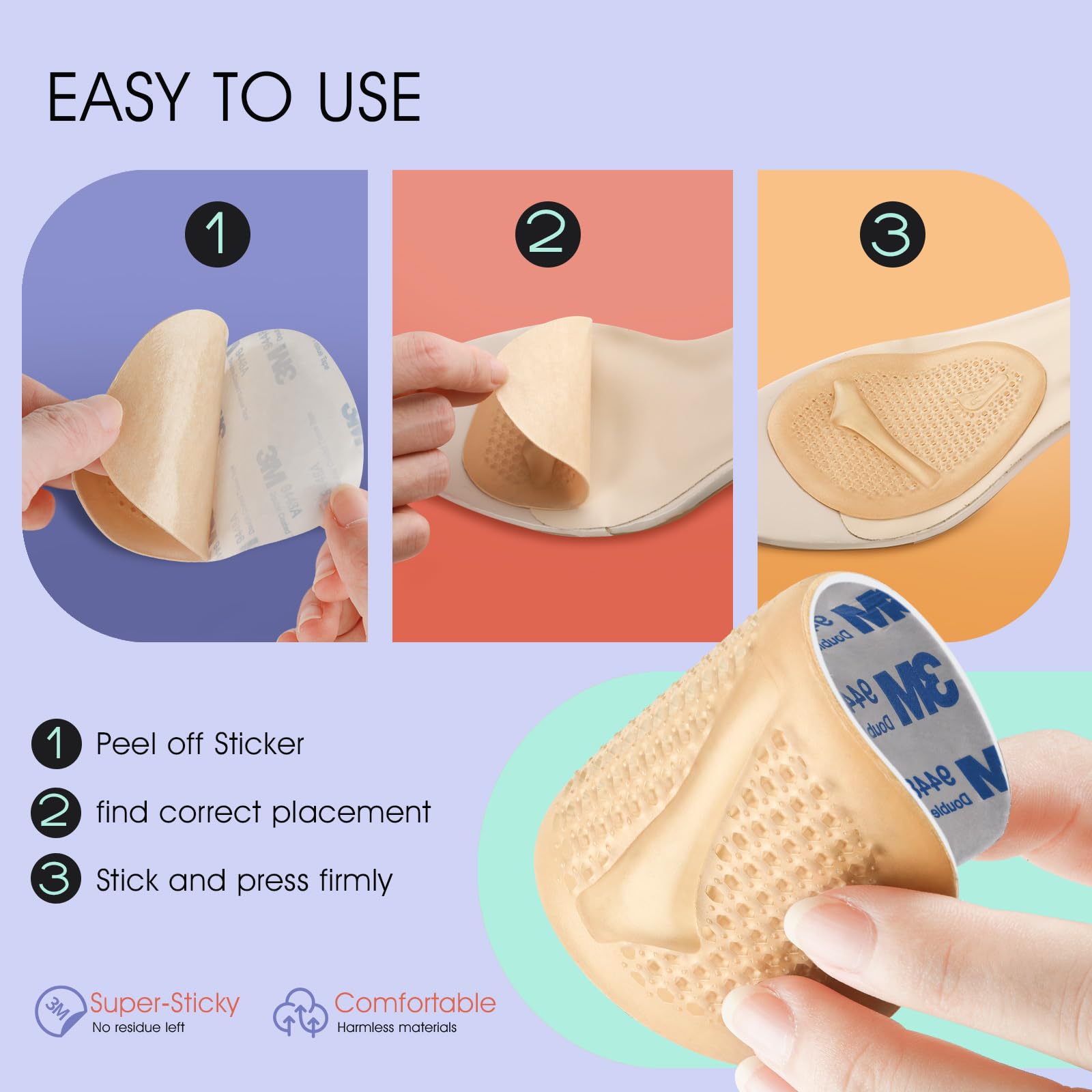 Women's Ball of Foot Cushions & High Heel Comfort Pads (3 Pairs) - Metatarsal Pads for All-Day Pain Relief - Soft Heel Inserts for Work, Party & High Heel Shoes