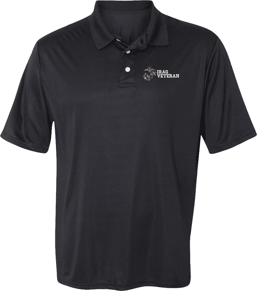 MilitaryBest U.S. Marine Corps Iraq Veteran Polyester Moisture Wicking Polo Shirt - Breathable Quick-Dry Performance Top for Outdoor Activities, Work & Casual Wear