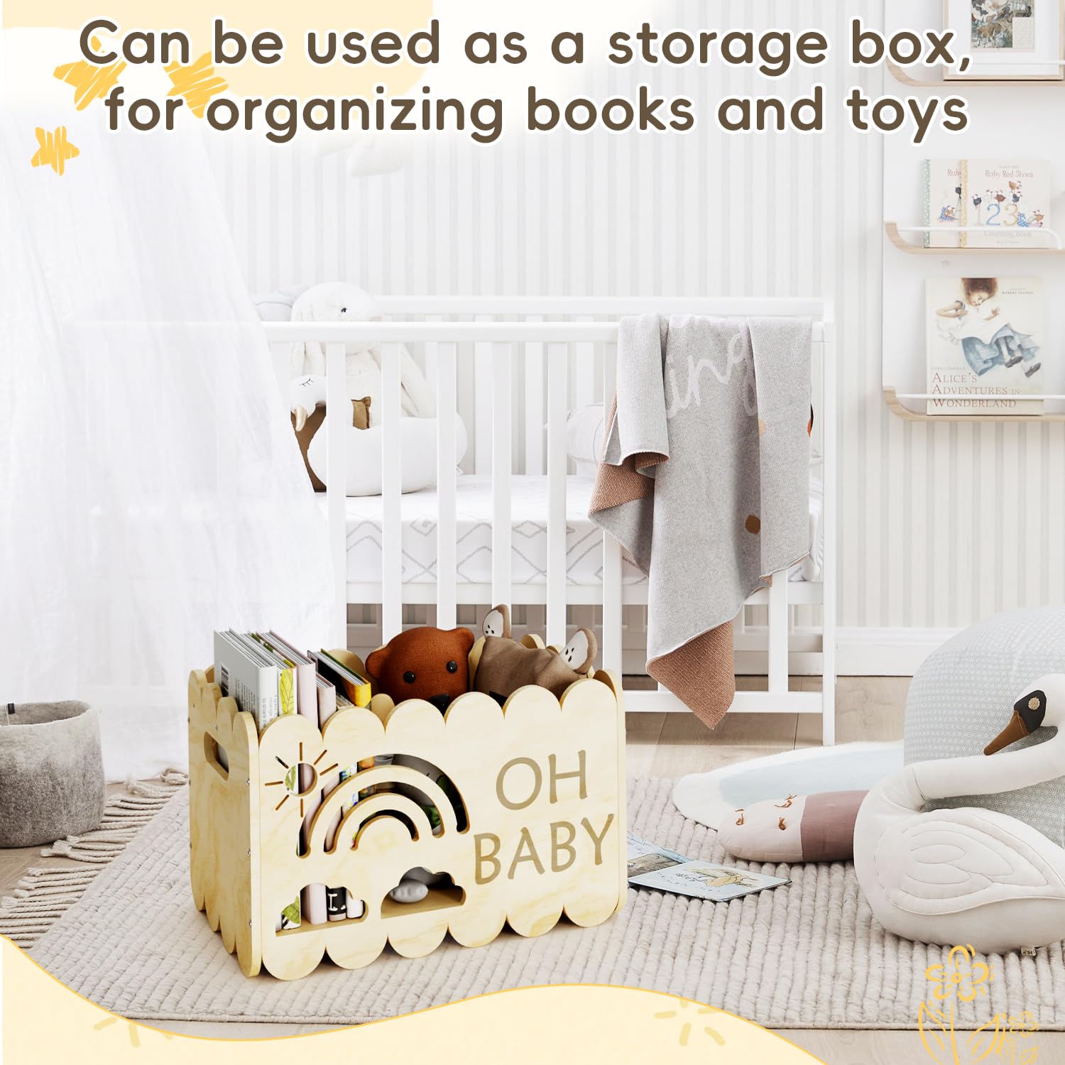 Wooden Baby Shower Gift Crate - Handmade Nursery Storage Organizer for Boys & Girls | Perfect for Baby Showers, New Parent Gifts & Nursery Decor | Ideal for Storing Toys, Blankets & Baby Essentials