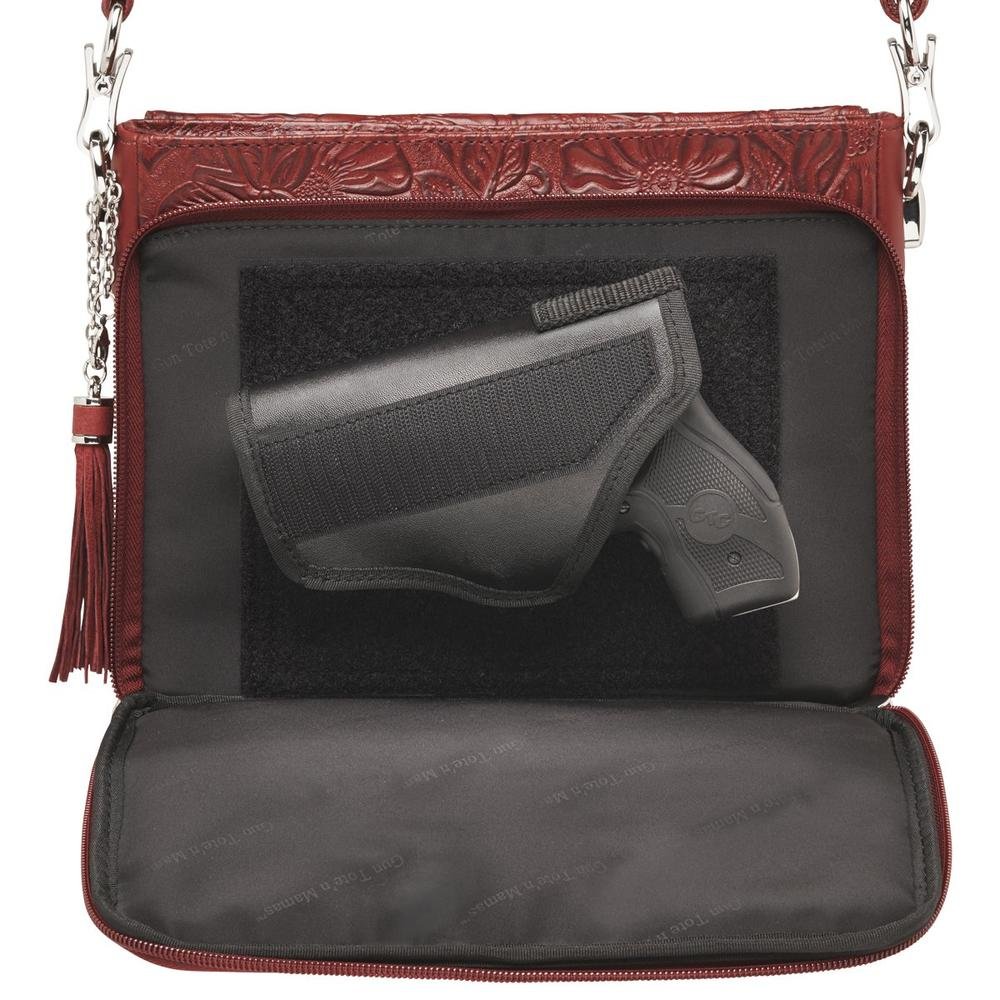 Gun Tote'n Mamas Concealed Carry Purse - Genuine Leather American Cowhide Crossbody Bag for Women | Perfect for Everyday Carry, Travel & Personal Protection (Cherry Red)
