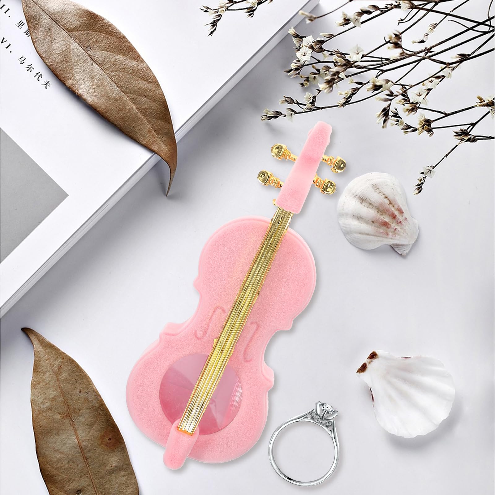 Elegant Violin-Shaped Jewelry Box - Soft Flocking Lining for Rings, Earrings & Necklaces - Pink Musical Instrument Jewelry Organizer - Perfect for Gift, Travel & Home Decor Storage