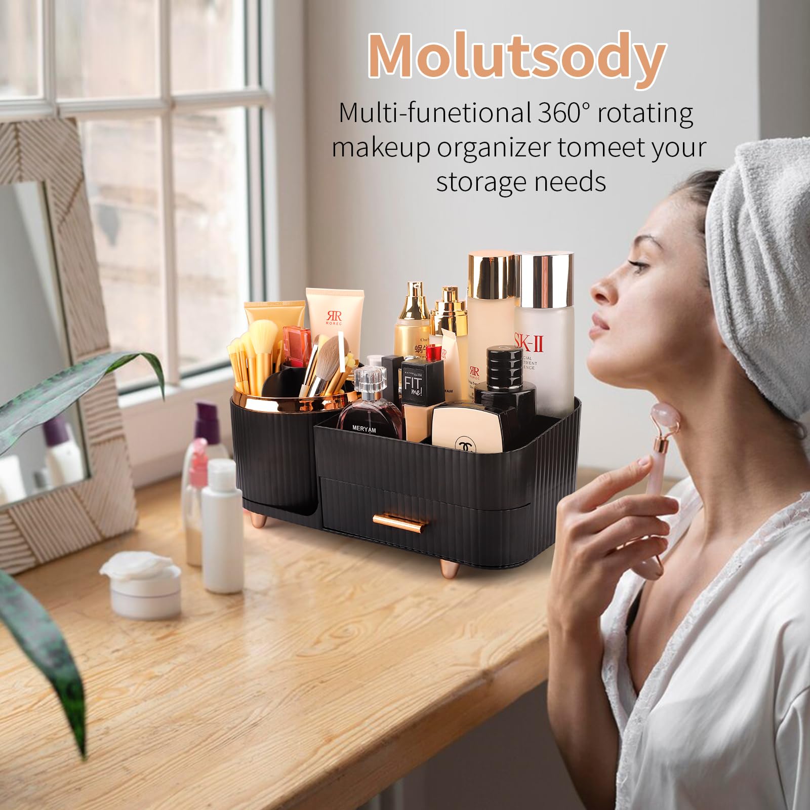 Vanity Makeup Organizer with Drawers - Cosmetic Display Case for Makeup, Skincare, Brushes & Lipsticks - White Storage Solution for Bathroom Countertop & Dressing Table Organization