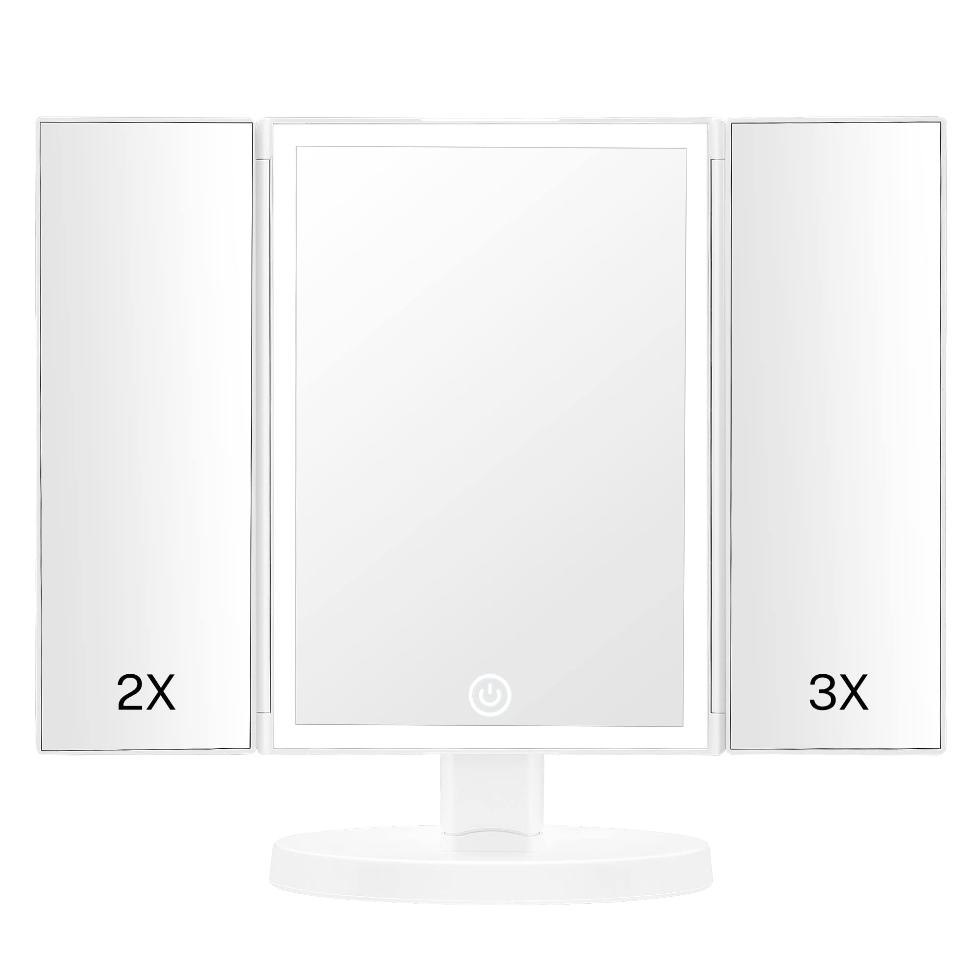 Misiki Rechargeable LED Makeup Mirror with 2X/3X/10X Magnification - Trifold Vanity Mirror with Touch Control & 2 Dimming Modes - Portable Cosmetic Mirror for Home, Travel, and Professional Makeup Application