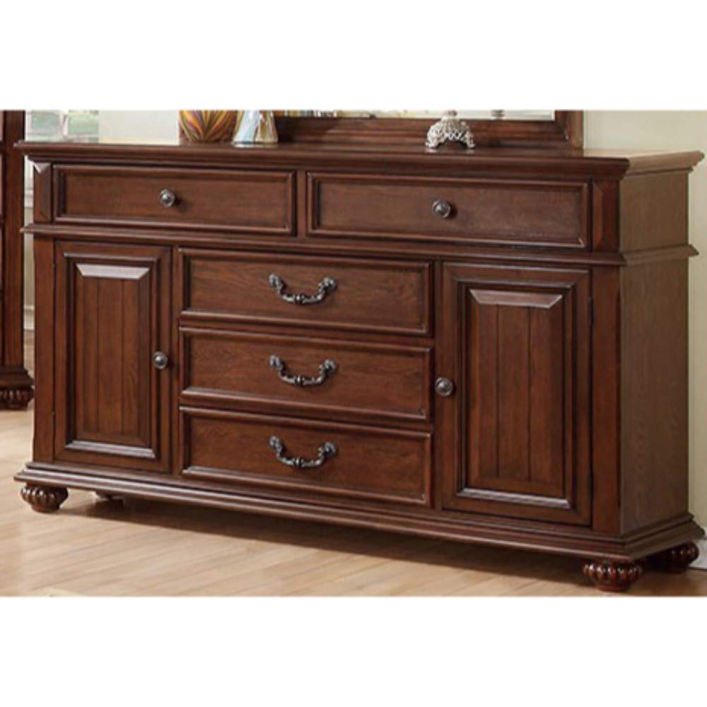 Benjara Benzara Wooden Dresser with 4 Drawers & Cabinet Door - Solid Wood Bedroom Storage Furniture, Vintage Brown Dresser for Clothes & Accessories | Perfect for Bedroom, Living Room & Guest Room Organization