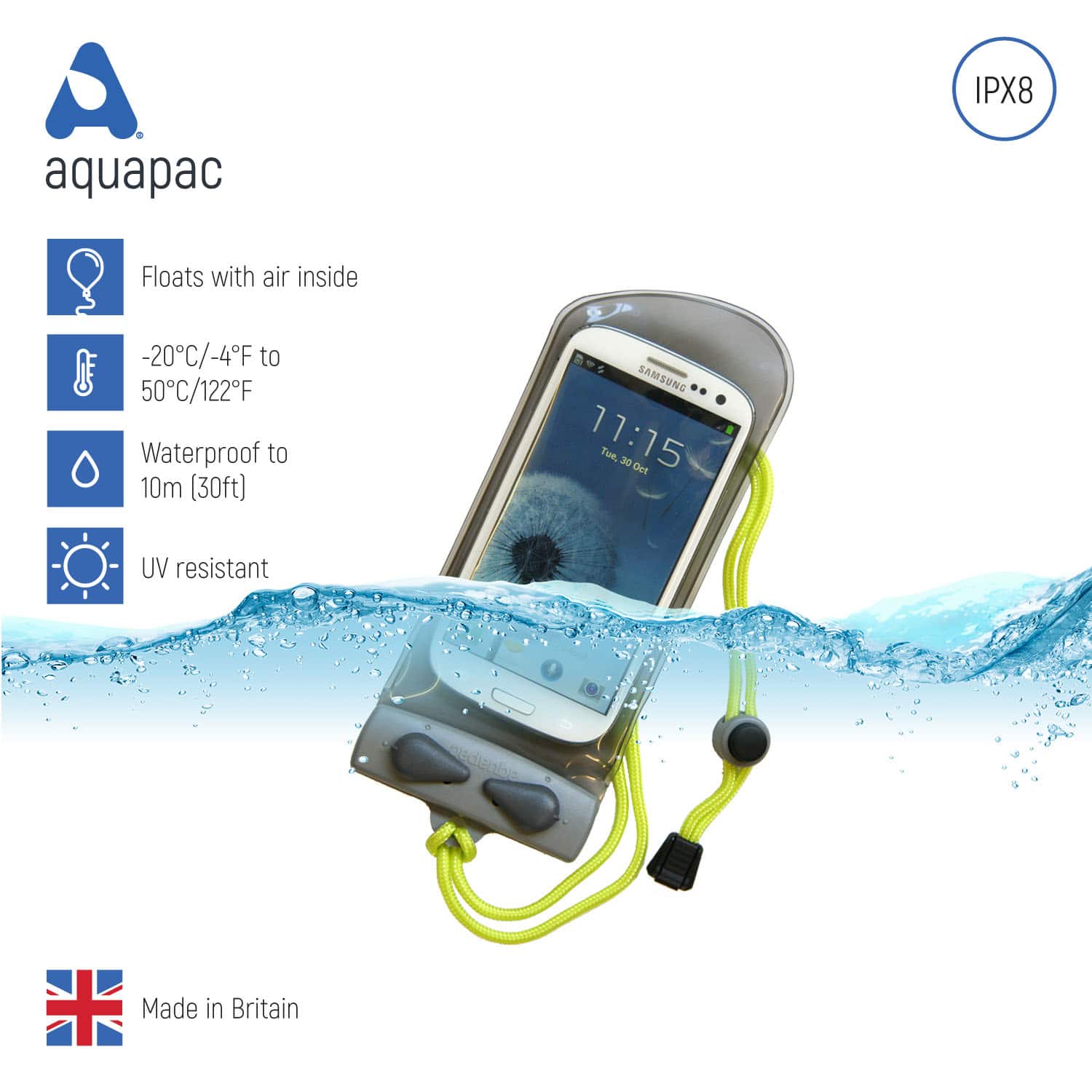 AquaPac Waterproof Phone Case - IPX8 Certified, Universal Fit for iPhone & Android - Perfect for Swimming, Beach, Kayaking & Outdoor Adventures
