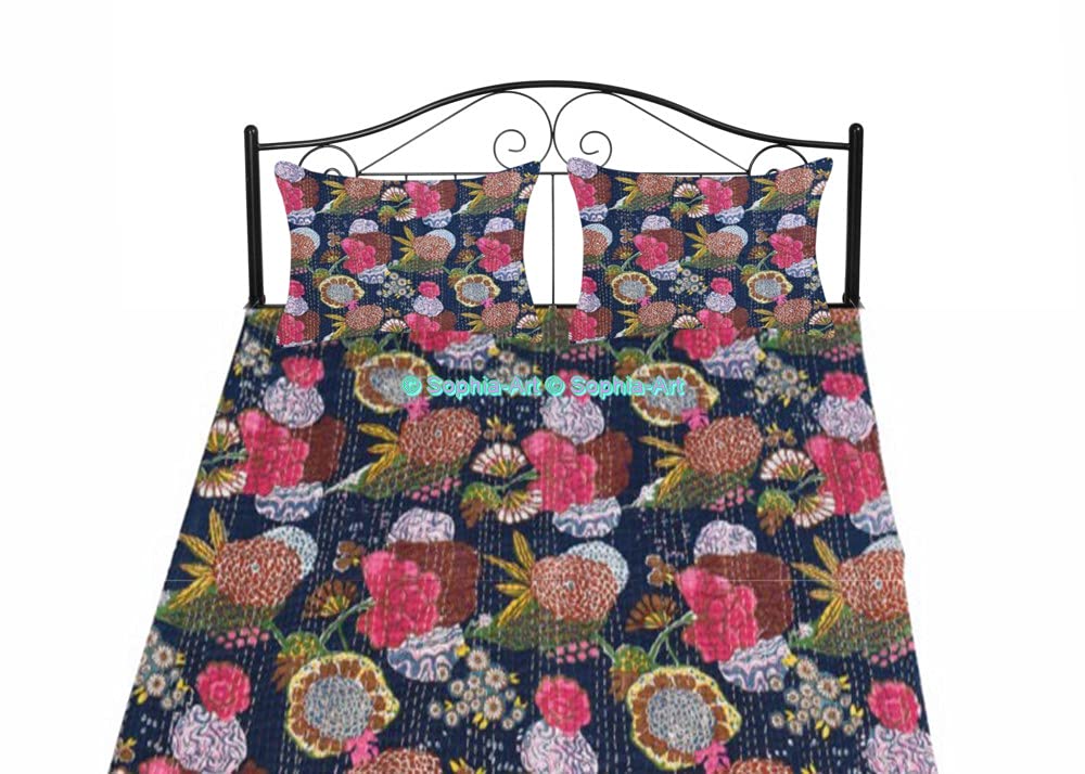 Sophia-Art Reversible Indian Kantha Quilt - Twin/King Size 108