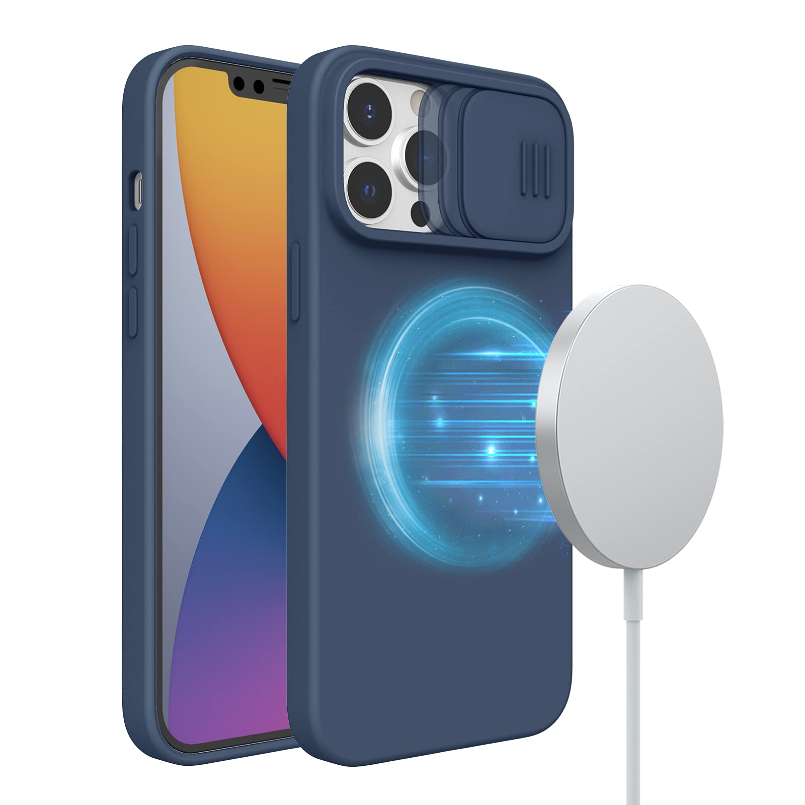 Nillkin Magnetic iPhone 14 Case & iPhone 13 Case - Magsafe Compatible, Slide Camera Cover, Silicone Protective Phone Cover for iPhone 14/13 (6.1 Inch) - Midnight Blue | Perfect for Work, Travel & Everyday Protection