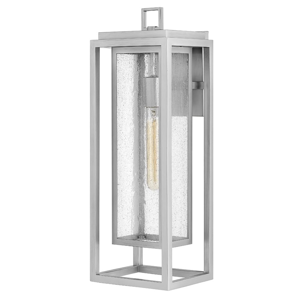 Hinkley Republic 1005SI Large Outdoor Wall Mount Lantern - Modern Transitional Double Frame Design, Satin Nickel Finish - Coastal Elements Collection - Perfect for Porch, Patio, and Entryway Lighting