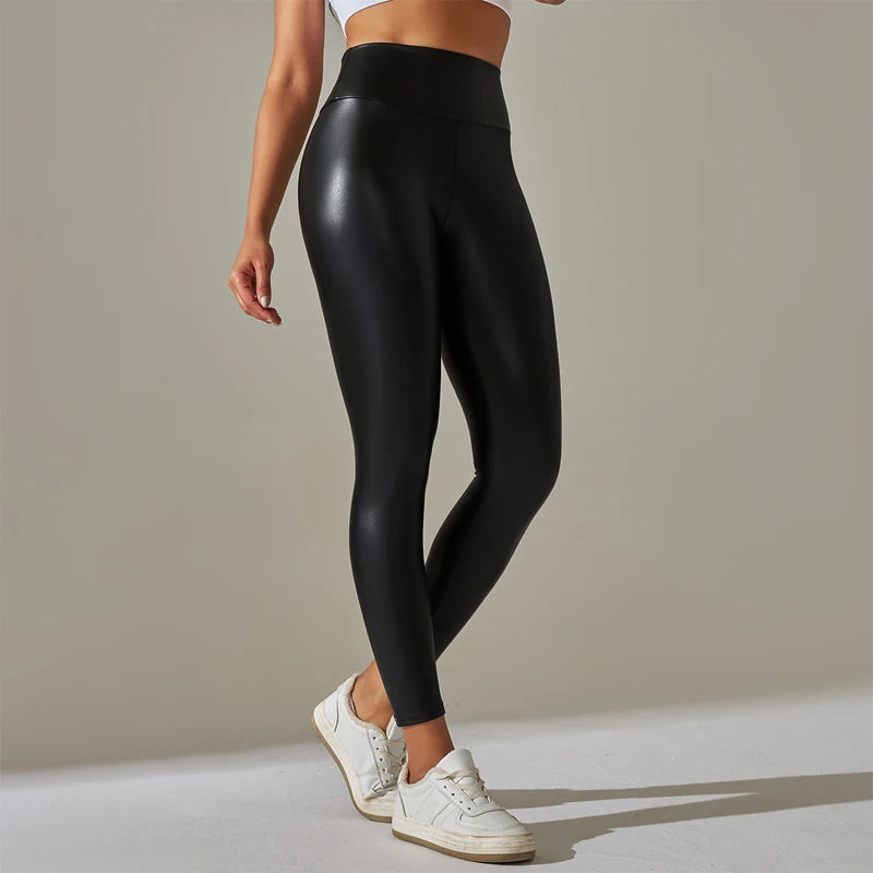 Stylish Oversized Women's Leggings - High Waist PU Leather Yoga Pants for Workout & Fashion | Trendy Tight & Sexy Pants for Gym, Running, Lounge & Night Out