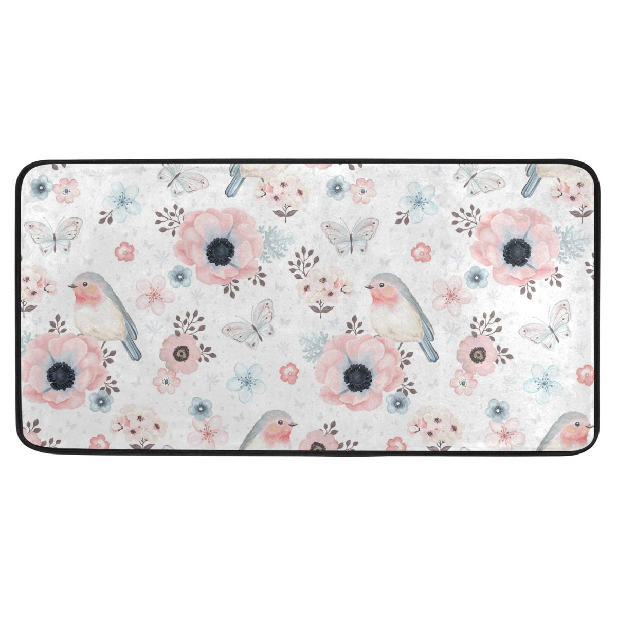 AGONA Anti-Fatigue Kitchen Mat with Cute Birds & Pink Flowers - Non-Slip Soft Standing Mat for Kitchen, Bathroom - Comfortable Floor Rug for Home Decor, Indoor & Outdoor Use - Perfect for Cooking, Dishwashing & Standing Work