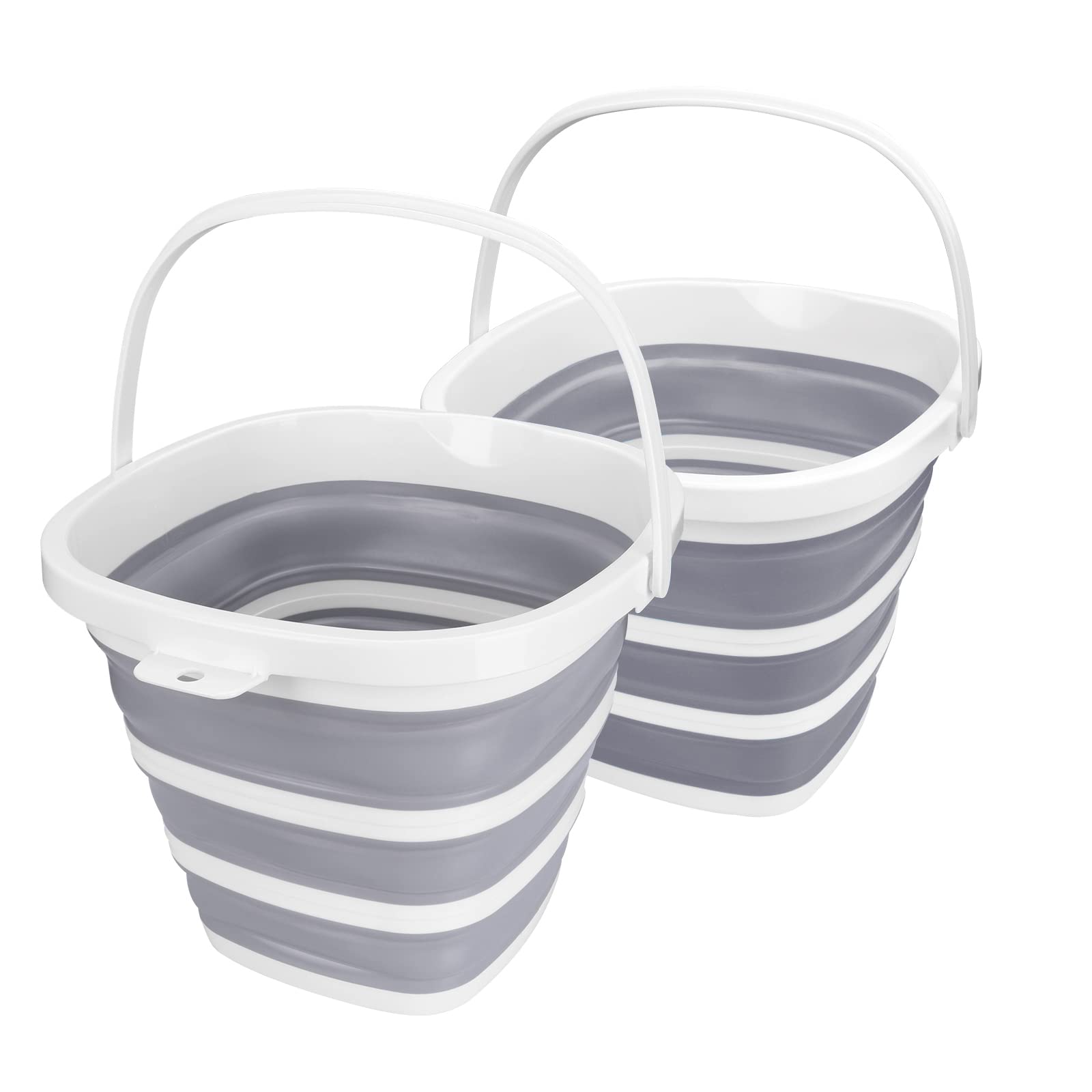 2.6 Gallon (10L) Collapsible Plastic Bucket with Handle - Foldable Water Tub for Household Cleaning, Car Wash, Outdoor Fishing, Gardening & Camping - Space Saving Portable Water Pail (2 Pack, Grey) - Perfect for Camping Trips, Beach Days & Garage Organization