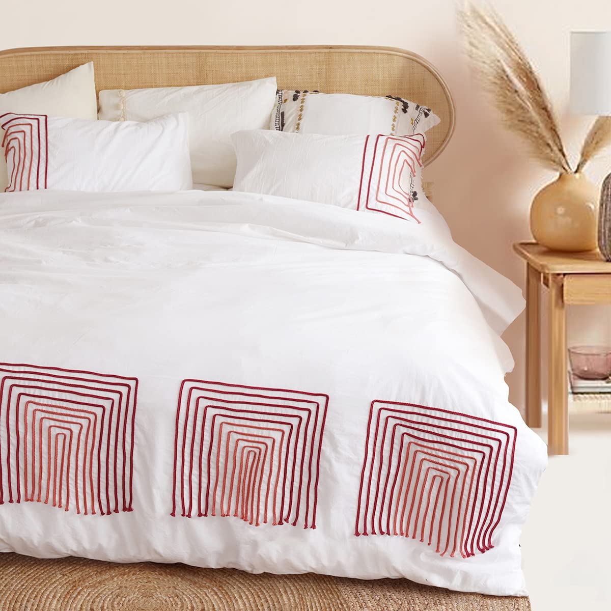 Festive Red Christmas Duvet Cover Queen Size - 100% Cotton Soft Comforter for Holiday Bedroom Decor - 86