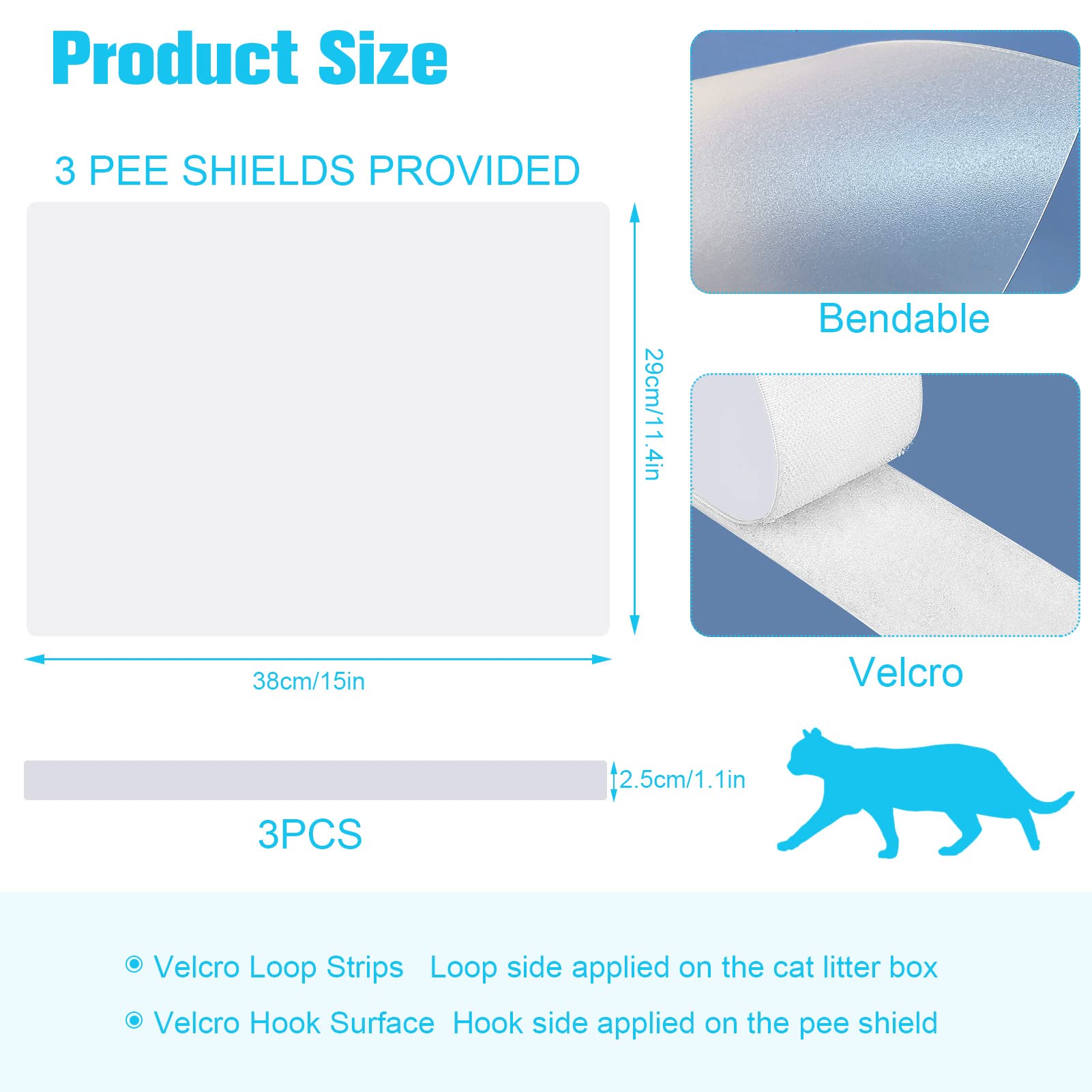 3 Pack Cat Litter Box Splash Guards - High Sided Reusable Pee Shields for Open Top Litter Pans, Anti-Splash Litter Box Accessories for Cleaner Floors (Litter Box Not Included) - Perfect for Small Spaces & Multi-Cat Homes