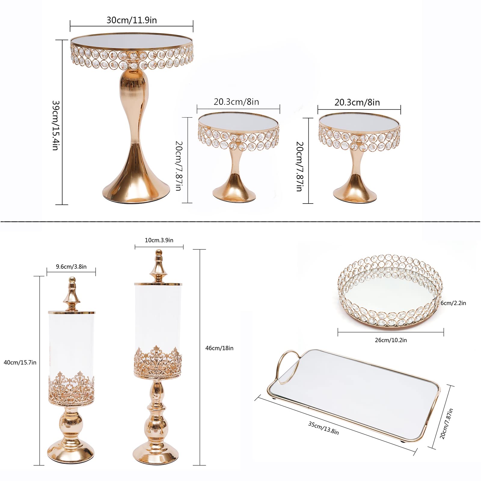 10-Piece Gold Crystal Iron Cake Stand Set - Elegant Display for Cakes, Desserts, Cupcakes & Pastries - Perfect for Weddings, Birthday Parties, Tea Time & Home Decor