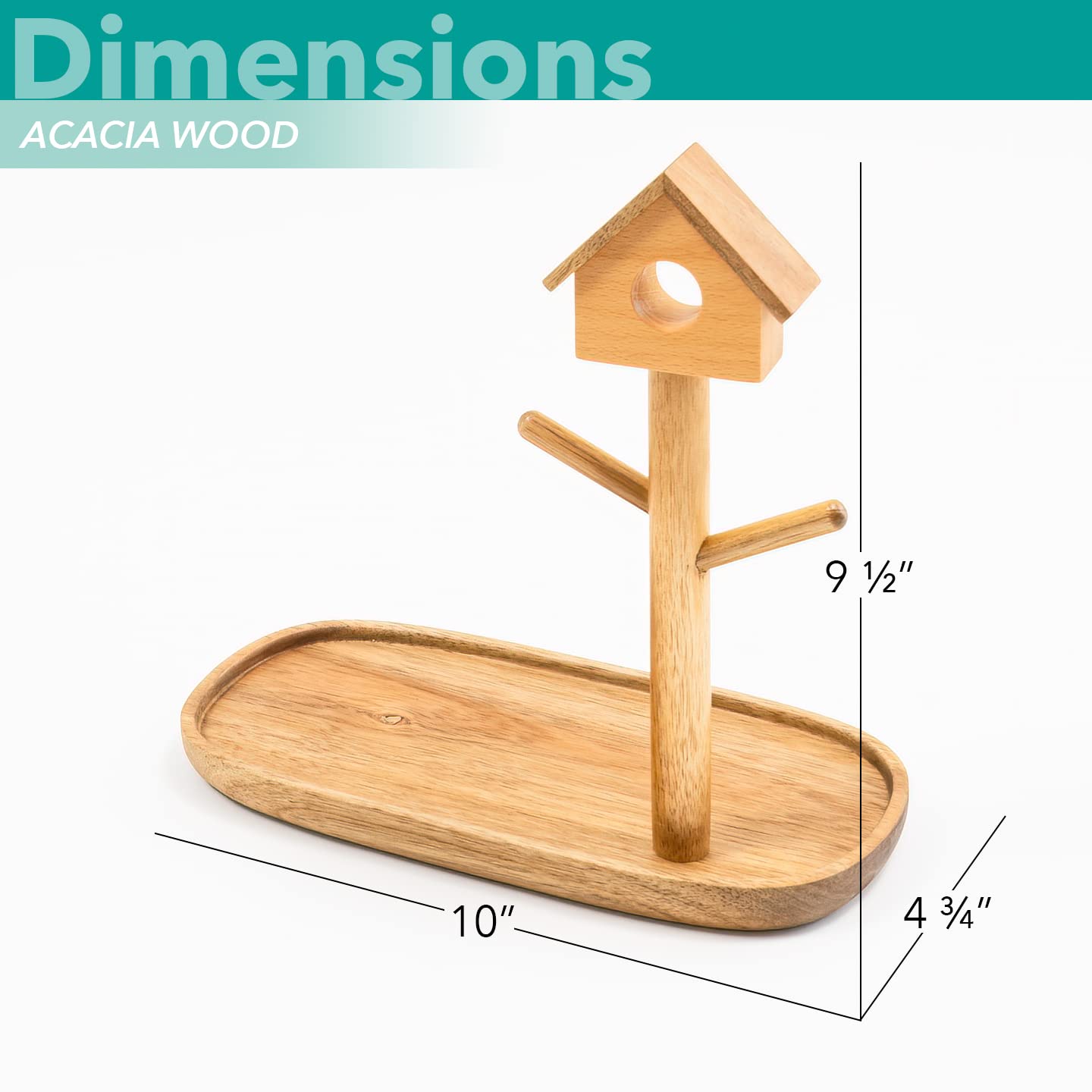 Mid Century Modern Acacia Wood Jewelry Tray & Organizer - Tree House Style Hanging Catchall for Rings, Keys & Home Decor | Perfect for Bedroom Vanity, Entryway & Gift Giving