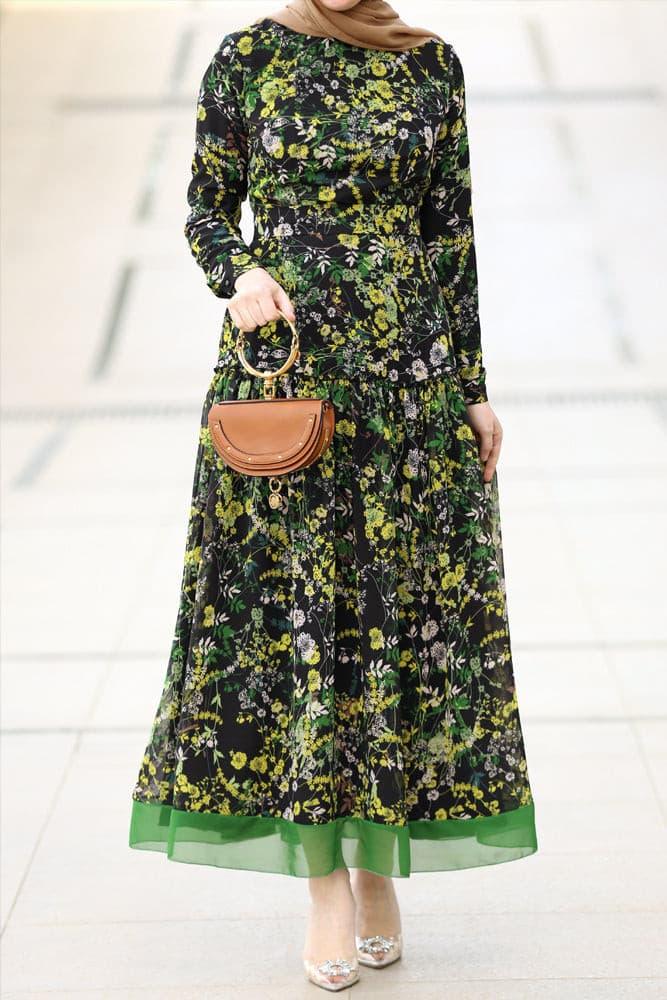 Aselli Women's Modest Dress - Elegant Flowy Midi Dress with Short Sleeves for Church, Work & Special Occasions