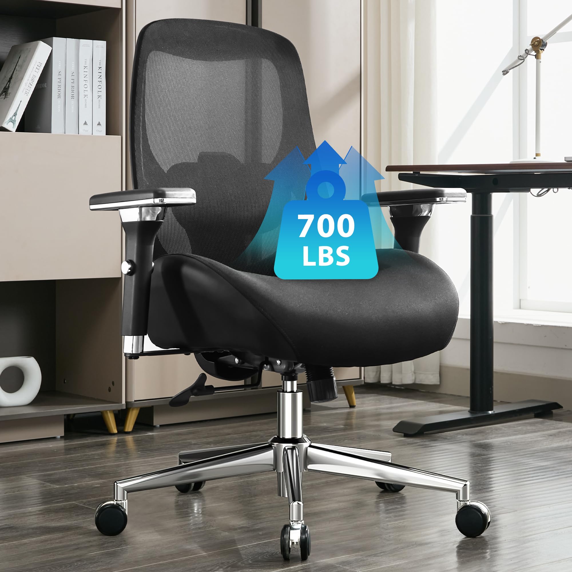 700lbs Heavy Duty Big and Tall Office Chair - Extra Wide Thick Seat Cushion & Adjustable Lumbar Support - Ergonomic Mesh Desk Chair with 4D Armrests for All-Day Comfort - Perfect for Large Men, Plus Size Users & Heavy People in Home Office or Gaming Setup