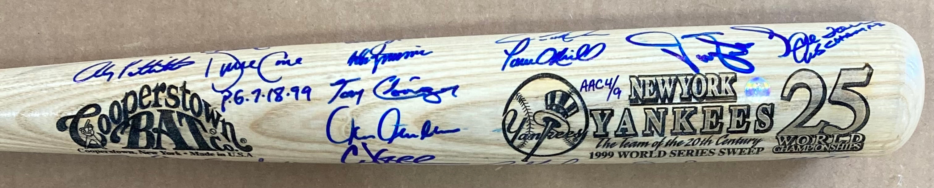 1999 New York Yankees Autographed Cooperstown Bat - Derek Jeter, Mariano Rivera & More - BAS AC22625 - Perfect for Baseball Collectors & Yankees Fans Display