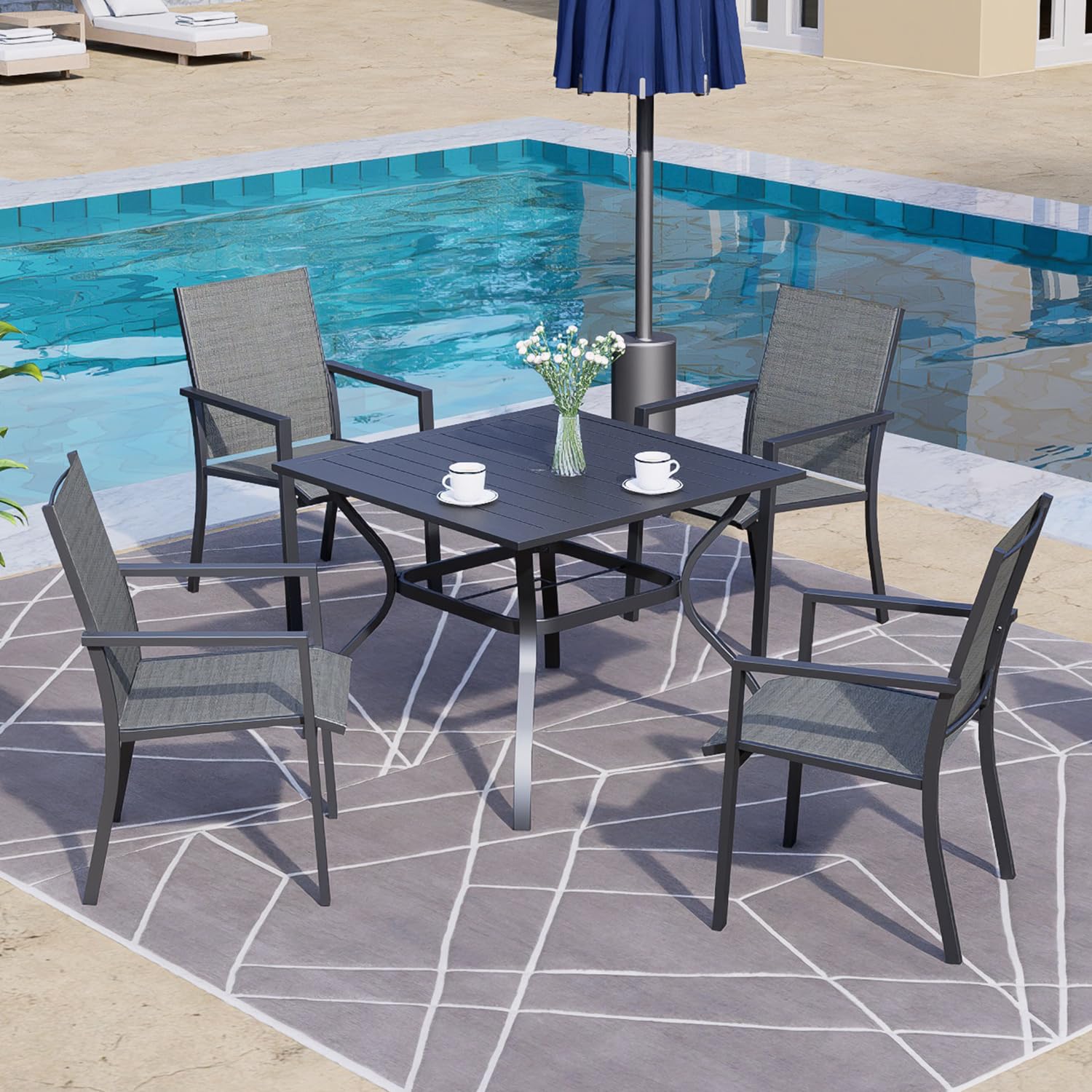 2-Pack Textilene Mesh Patio Dining Chairs - Space-Saving Outdoor Sling Chairs for Porch, Garden, Backyard & Poolside (Grey & Brown) - Perfect for Relaxing, Entertaining & Outdoor Dining