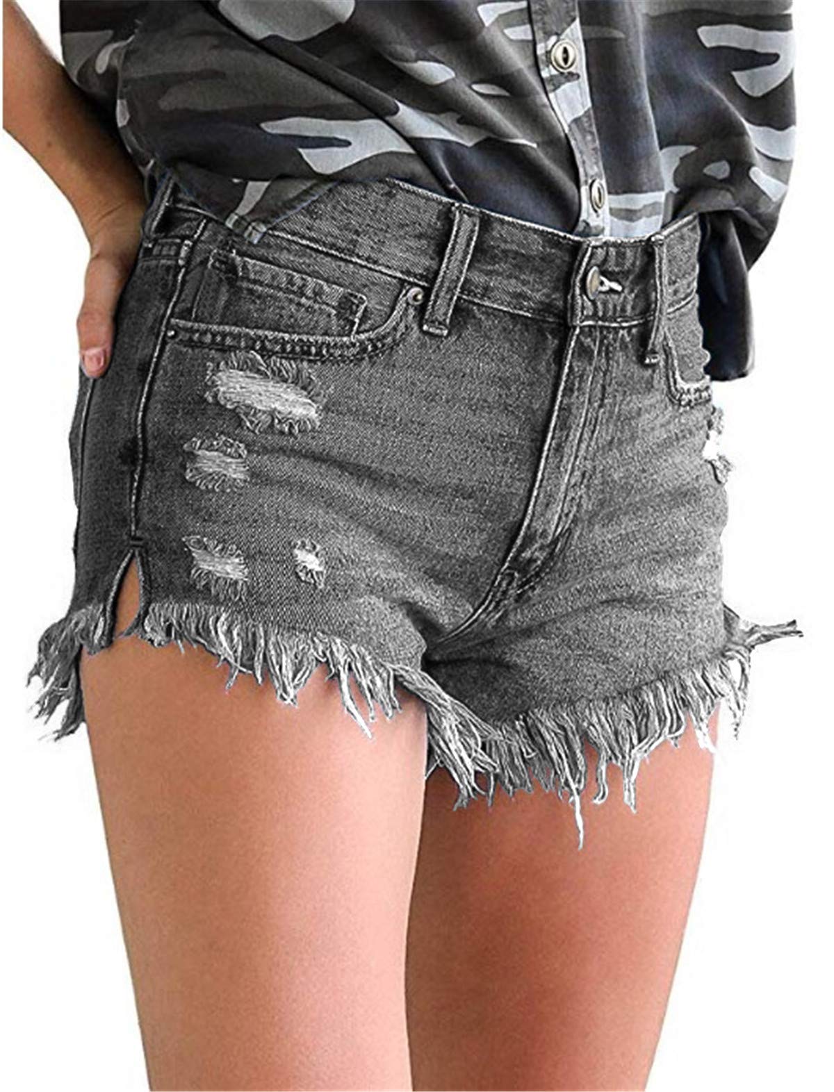 MODARANI Women's Ripped Distressed Denim Shorts - High Waisted Cut Off Jean Shorts for Summer | Perfect for Beach, Music Festivals & Casual Outfits