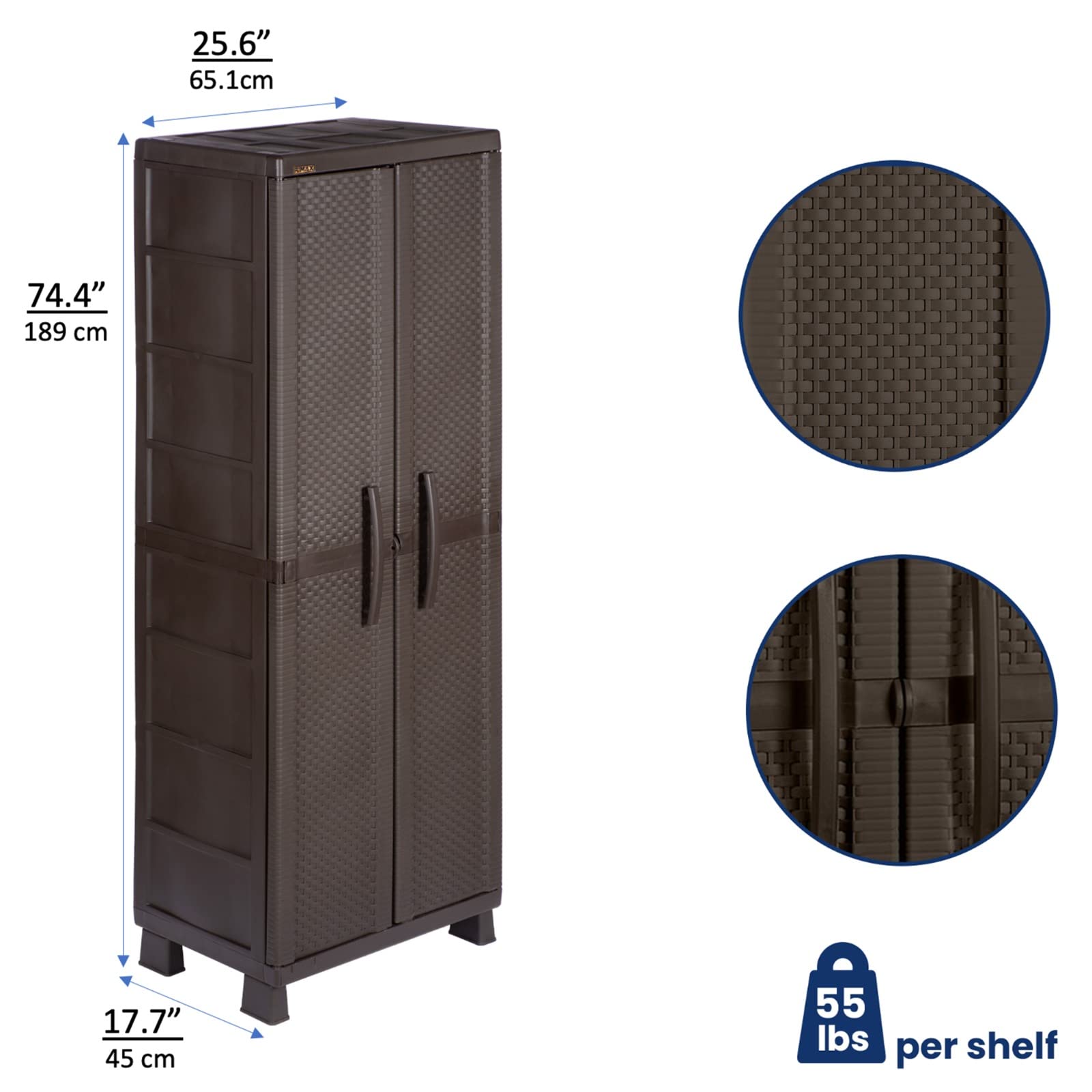 Brown Resin Wicker Storage Cabinet - Large Rattan Organizer for Patio, Living Room, Bedroom & Bathroom | Weather-Resistant Outdoor Indoor Furniture