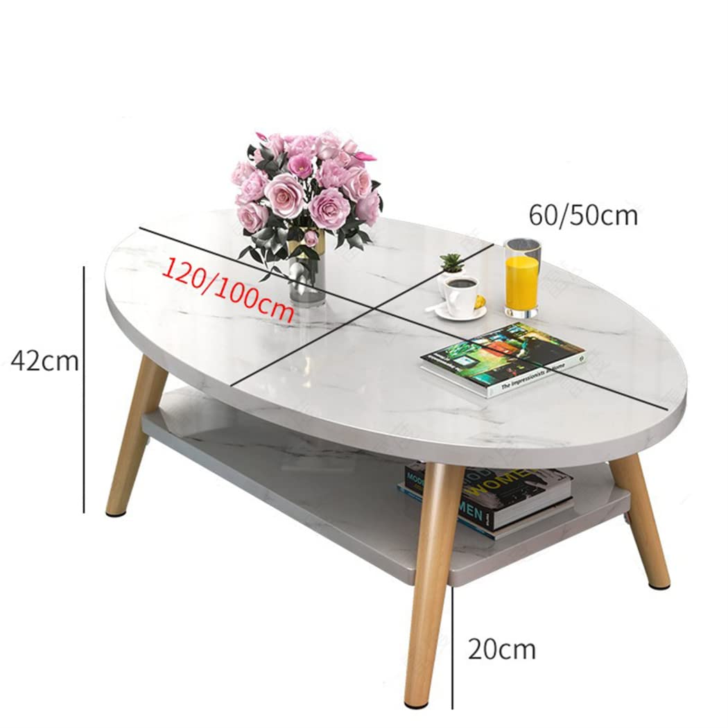 Modern 2-Tier Oval Coffee Table with Open Shelving - Solid Wood Legs, White Finish (100×50×42cm) - Stylish Sofa Side Table for Living Room, Office & Small Spaces