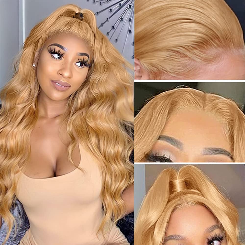 Honey Blonde 13x6 HD Lace Front Wig - 250% Density Human Hair Pre-Plucked Body Wave Glueless Wig with Transparent Lace (Light Brown) for Daily Wear, Cosplay & Special Occasions