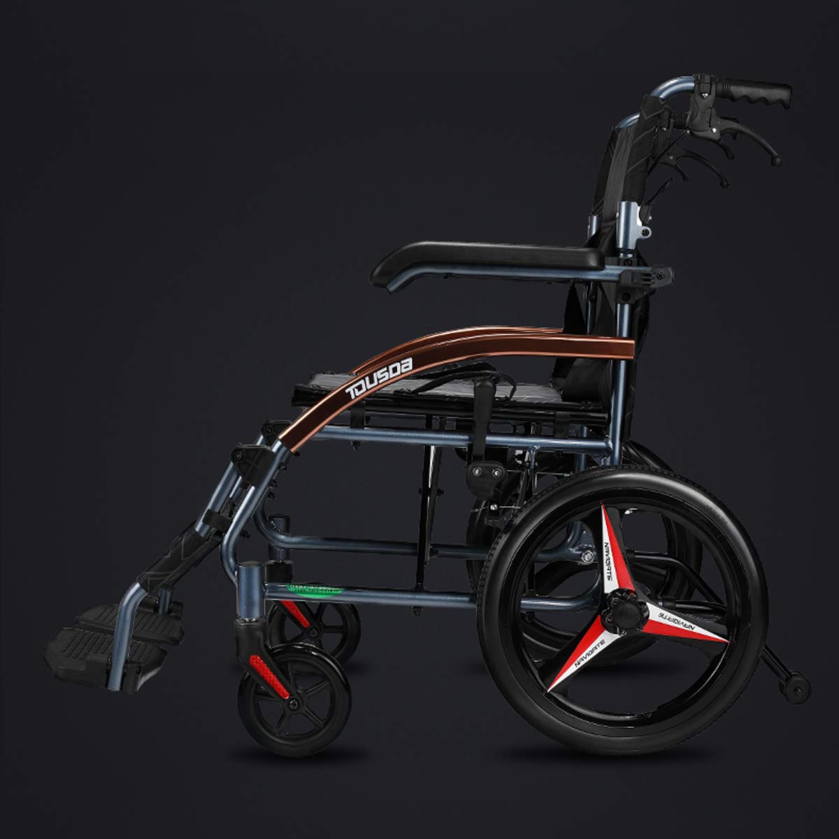 22lbs Lightweight Magnesium Alloy Wheelchair with Hand Brakes - 16 Inch Wheels for Travel & Transport | Portable Folding Chair for Seniors, Airports & Outdoor Use